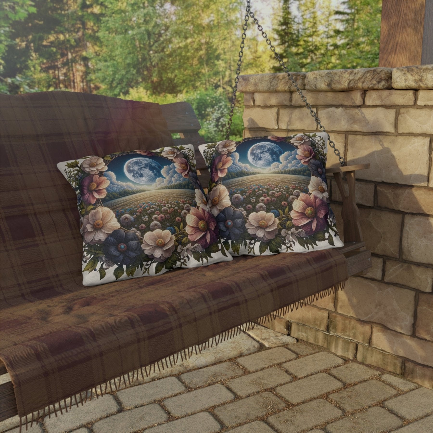 Moon & Flowers Outdoor Pillow, Qty 1, (5) - Janlyn's Crafts