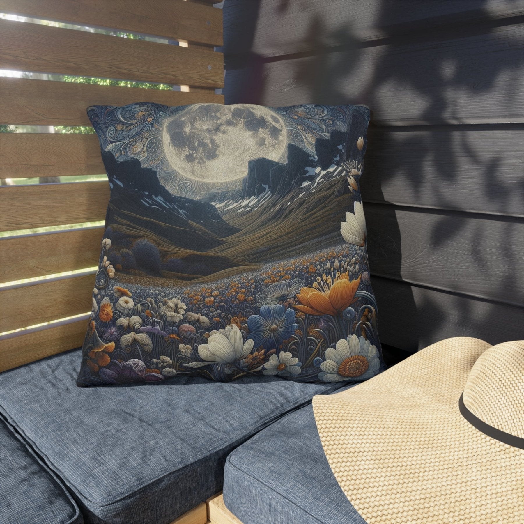 Moon & Flowers Outdoor Pillow, Qty 1, (6) - Janlyn's Crafts