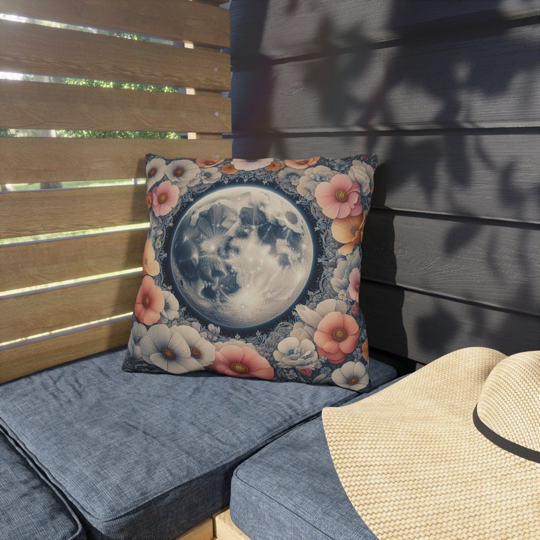 Moon & Flowers Outdoor Pillow, Qty 1, (7) - Janlyn's Crafts