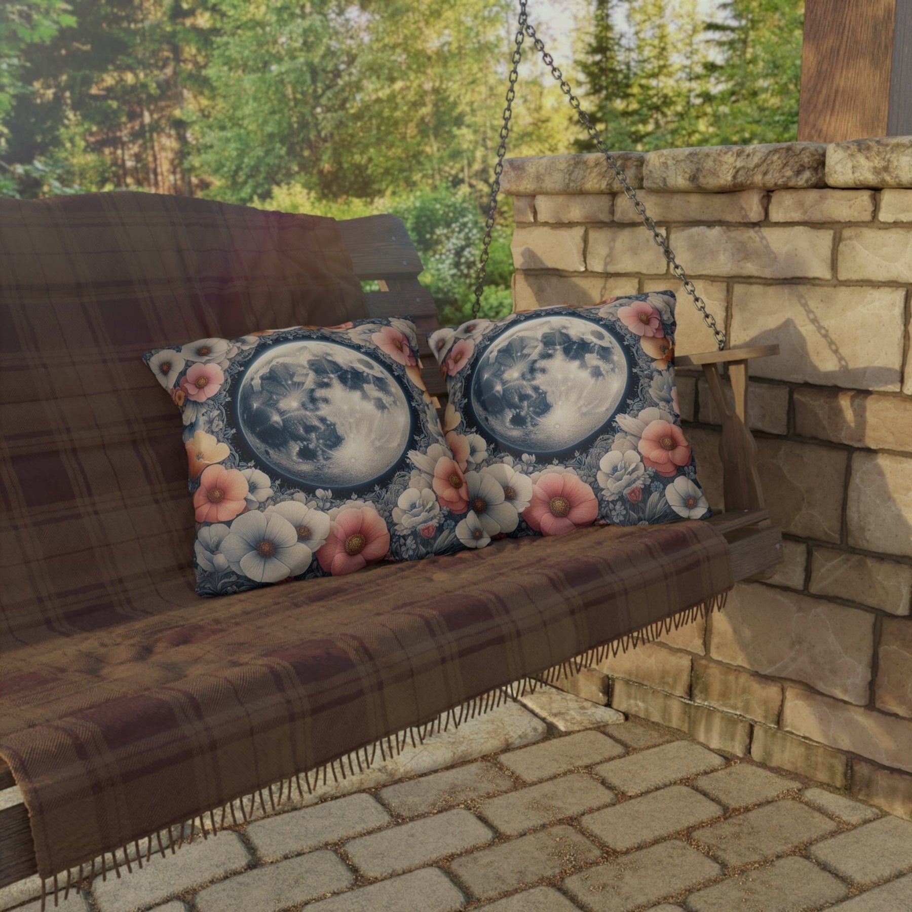 Moon & Flowers Outdoor Pillow, Qty 1, (7) - Janlyn's Crafts