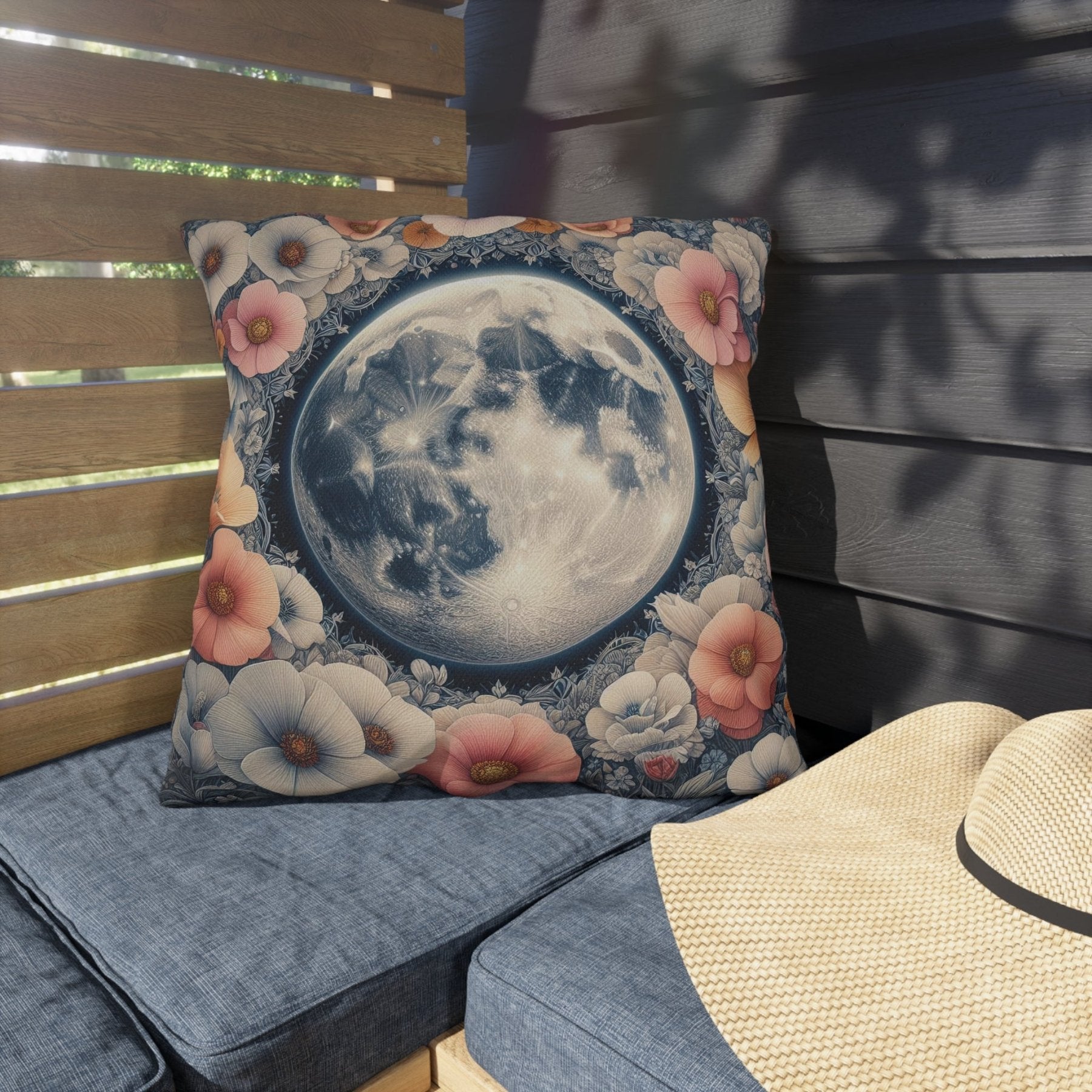 Moon & Flowers Outdoor Pillow, Qty 1, (7) - Janlyn's Crafts