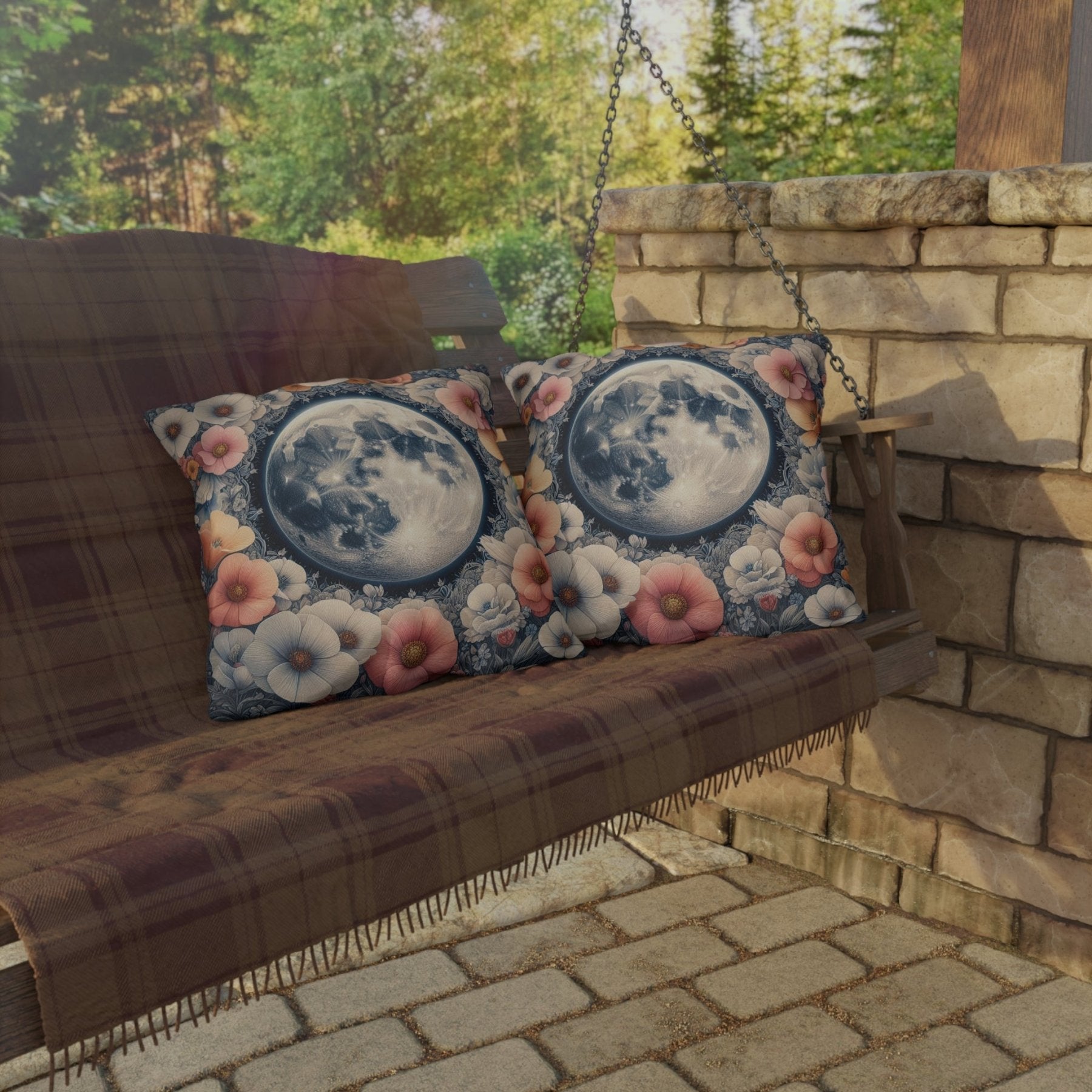 Moon & Flowers Outdoor Pillow, Qty 1, (7) - Janlyn's Crafts
