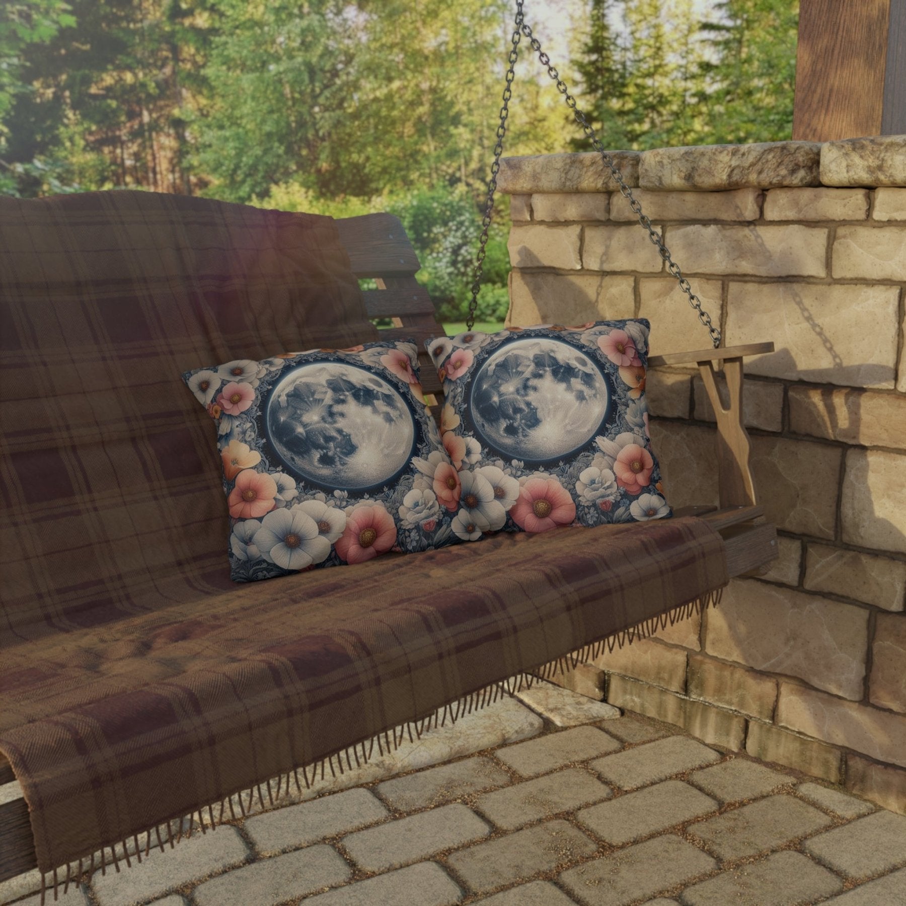 Moon & Flowers Outdoor Pillow, Qty 1, (7) - Janlyn's Crafts