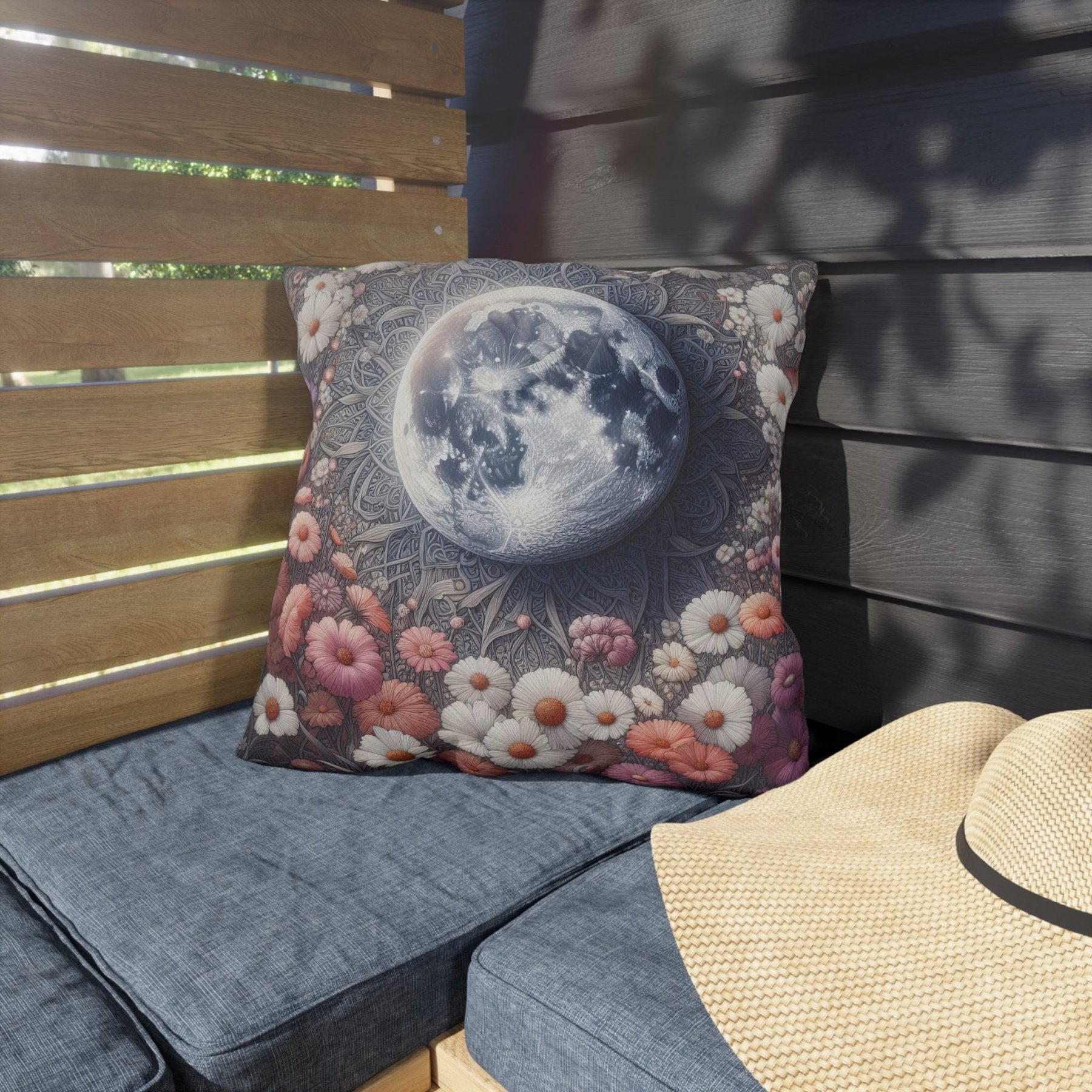 Moon & Flowers Outdoor Pillow, Qty 1, (8) - Janlyn's Crafts