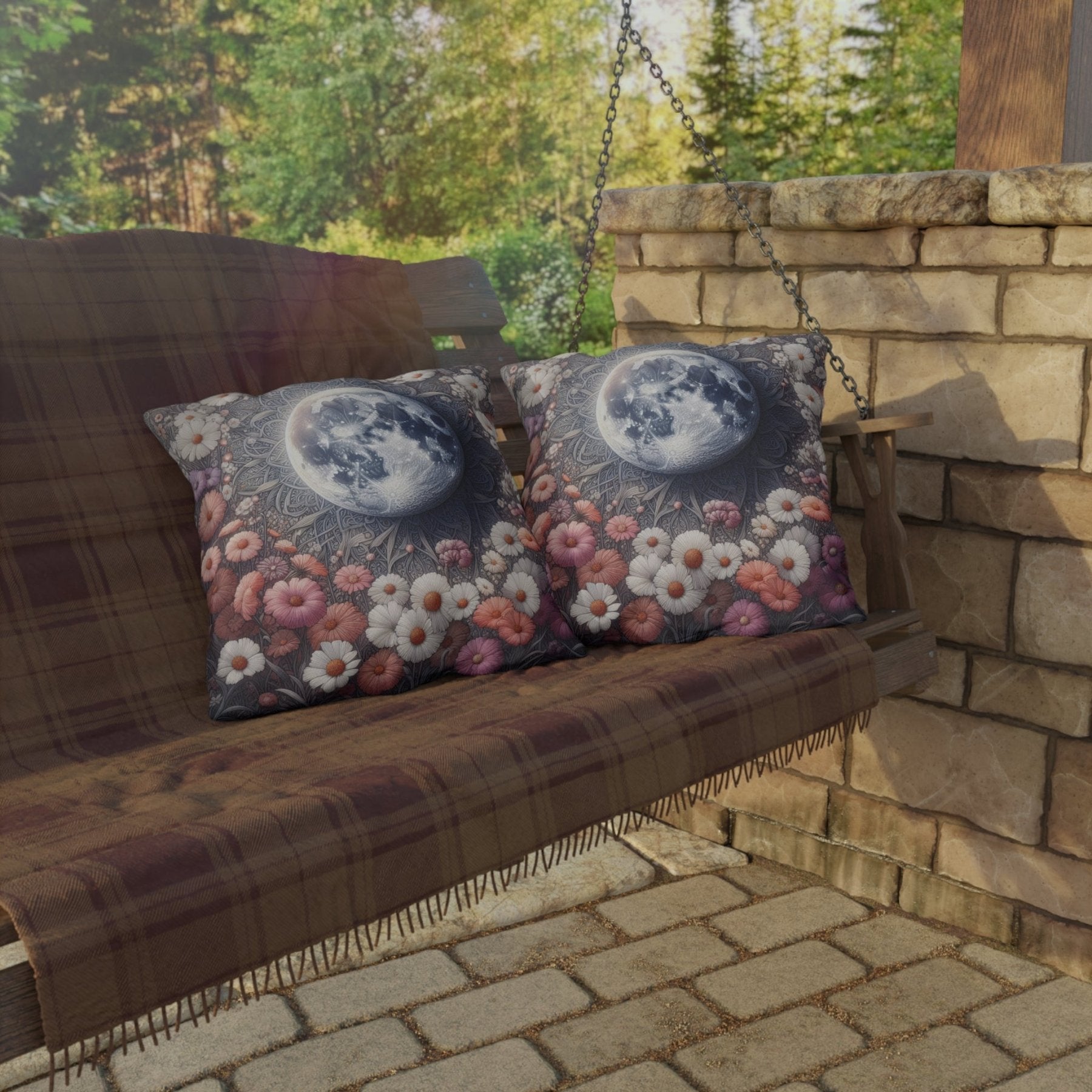 Moon & Flowers Outdoor Pillow, Qty 1, (8) - Janlyn's Crafts