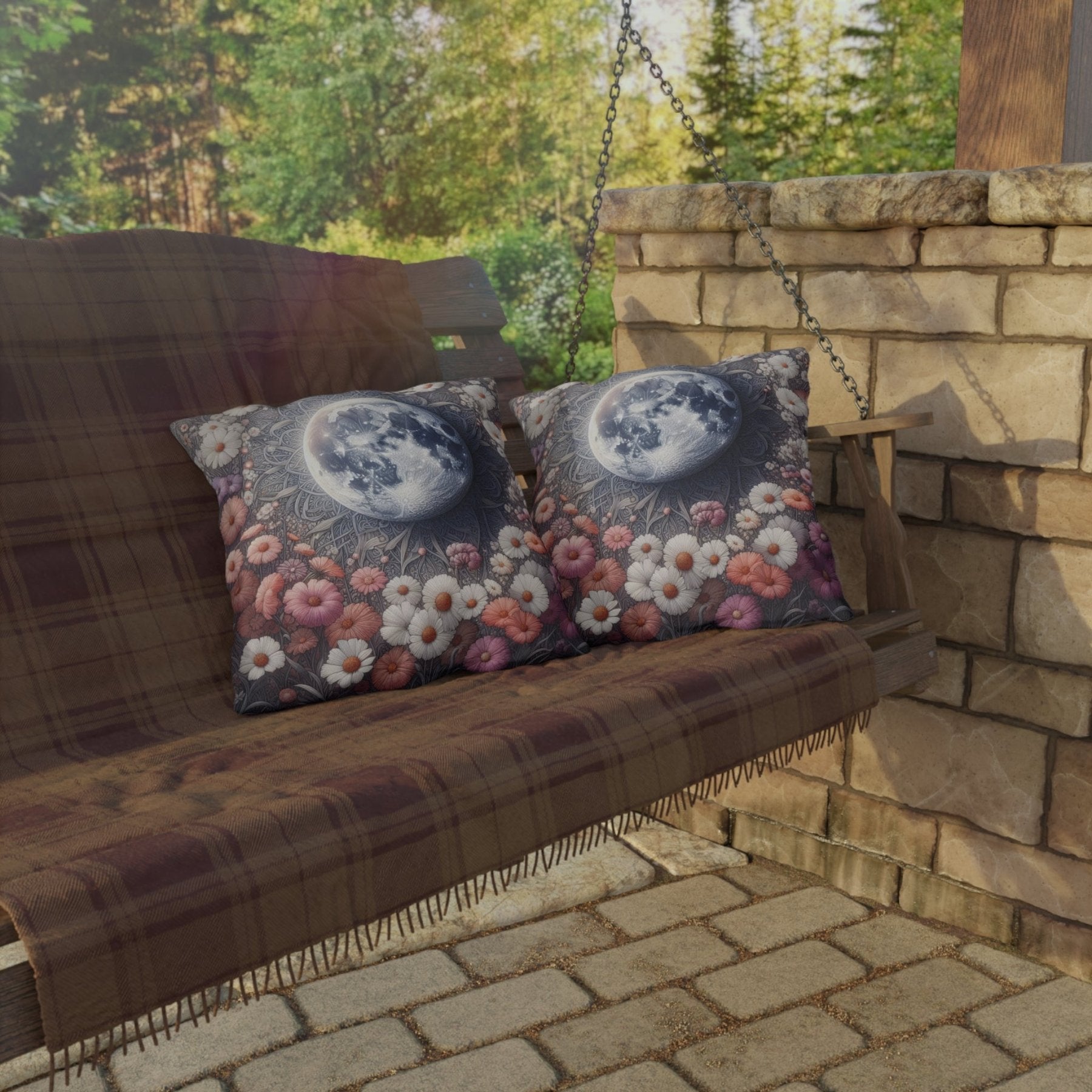 Moon & Flowers Outdoor Pillow, Qty 1, (8) - Janlyn's Crafts