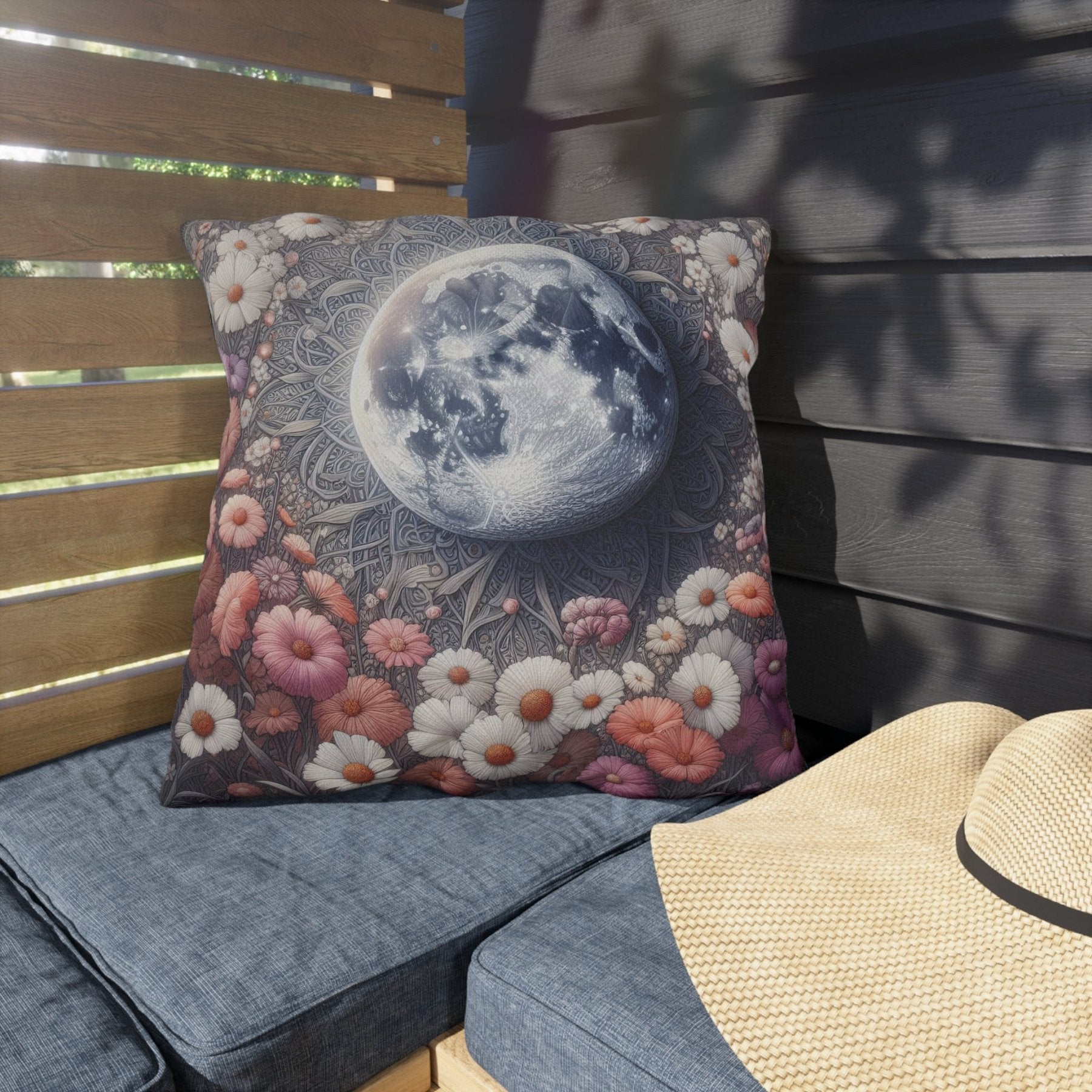 Moon & Flowers Outdoor Pillow, Qty 1, (8) - Janlyn's Crafts