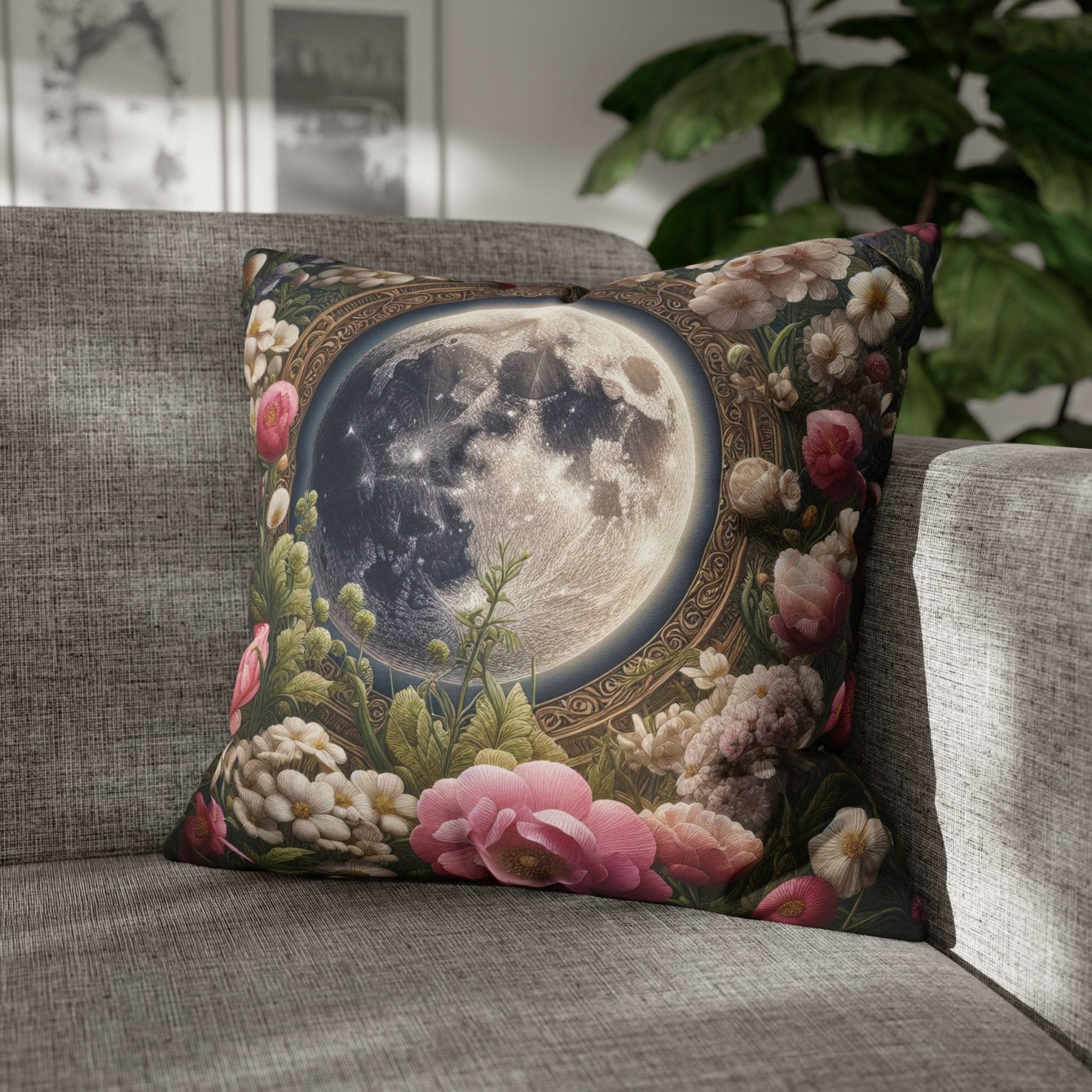 Moon & Flowers Throw Pillow Cover, Throw Pillow Case, Qty 1, (14) - Janlyn's Crafts