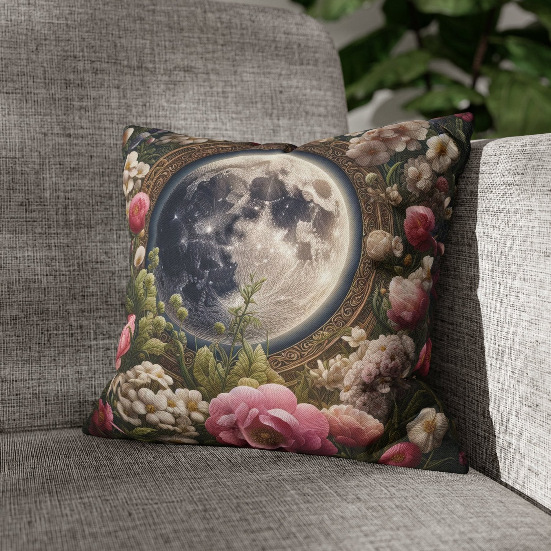 Moon & Flowers Throw Pillow Cover, Throw Pillow Case, Qty 1, (14) - Janlyn's Crafts