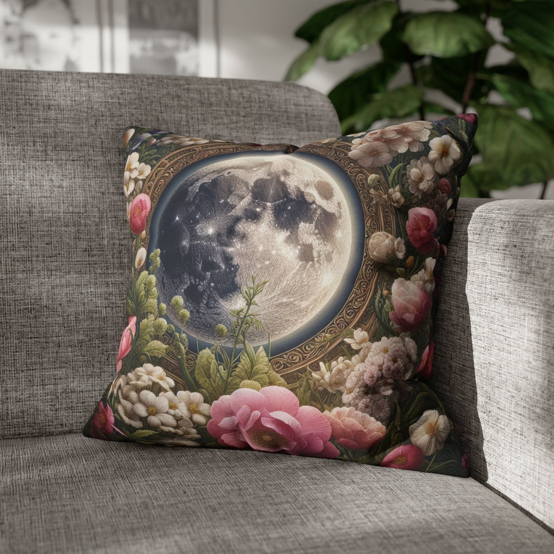 Moon & Flowers Throw Pillow Cover, Throw Pillow Case, Qty 1, (14) - Janlyn's Crafts