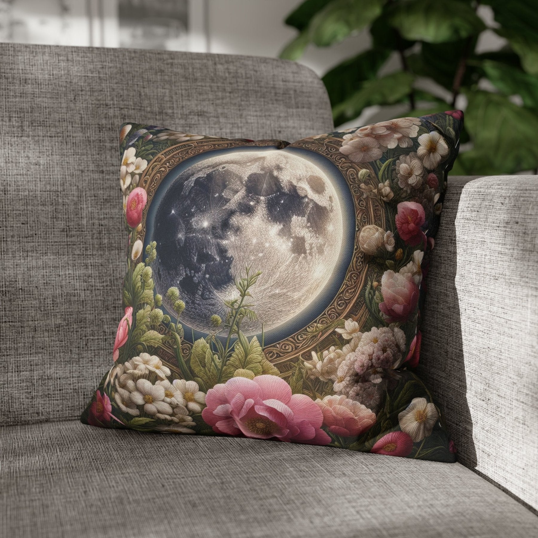 Moon & Flowers Throw Pillow Cover, Throw Pillow Case, Qty 1, (14) - Janlyn's Crafts