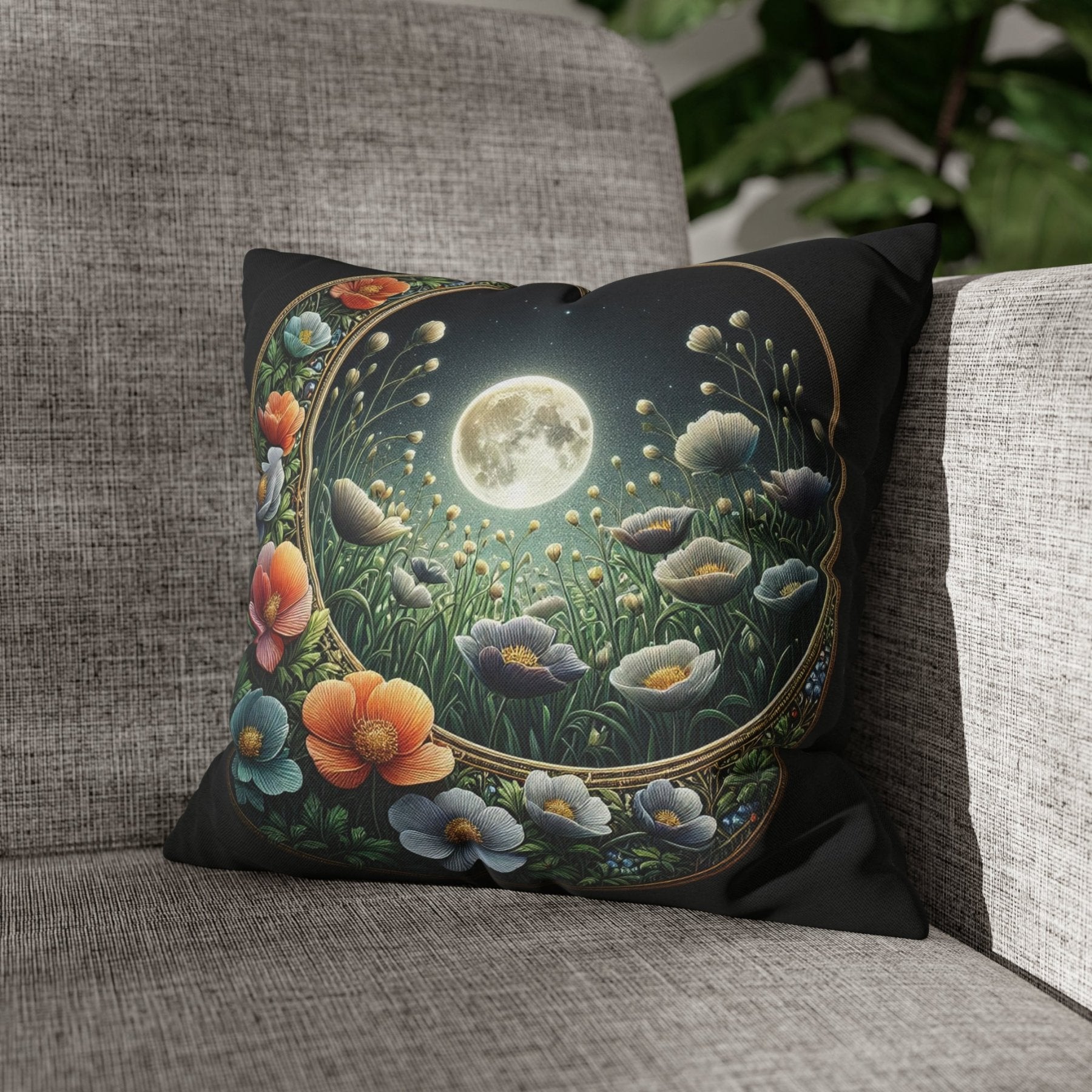 Moon & Flowers Throw Pillow Cover, Throw Pillow Case, Qty 1, (16) - Janlyn's Crafts