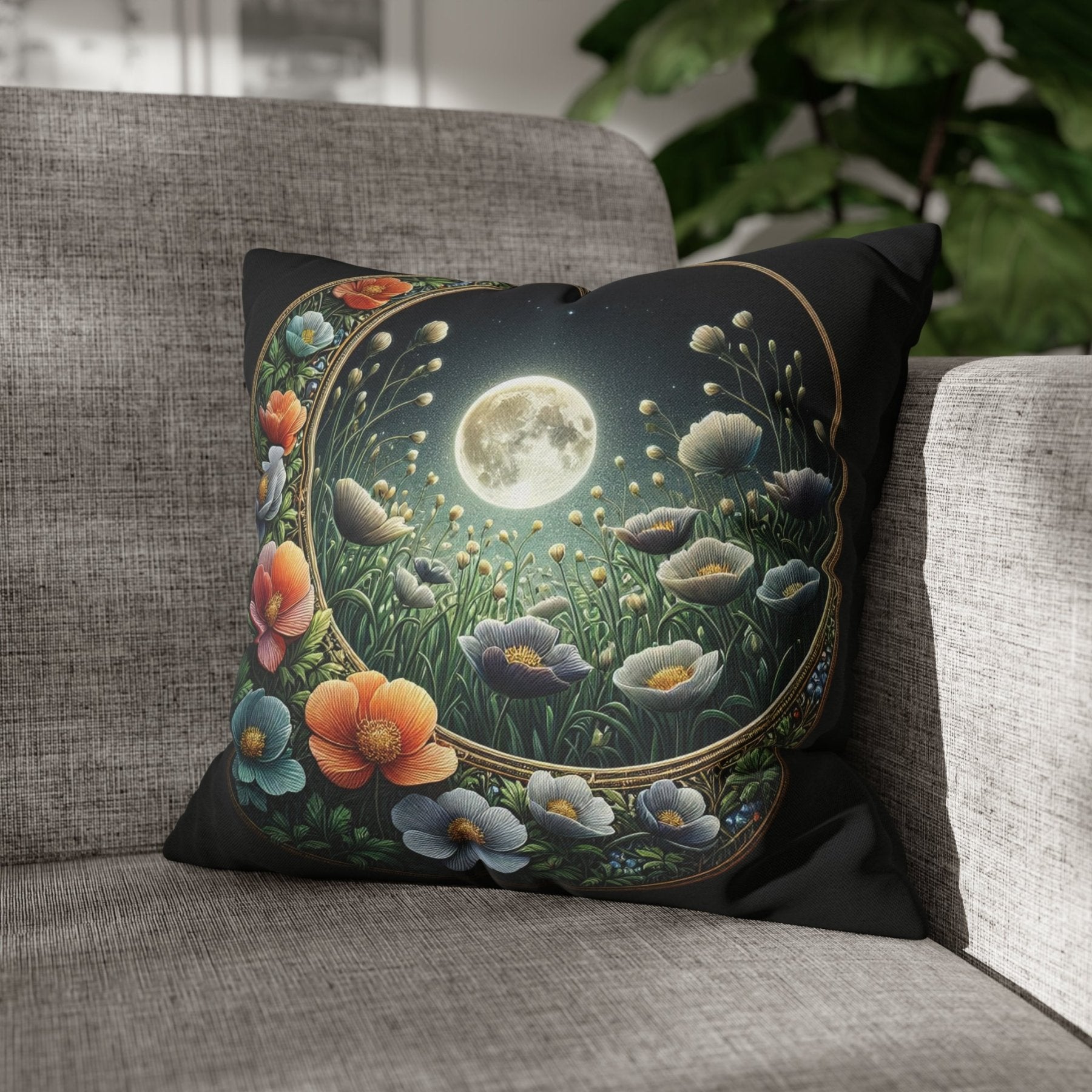 Moon & Flowers Throw Pillow Cover, Throw Pillow Case, Qty 1, (16) - Janlyn's Crafts