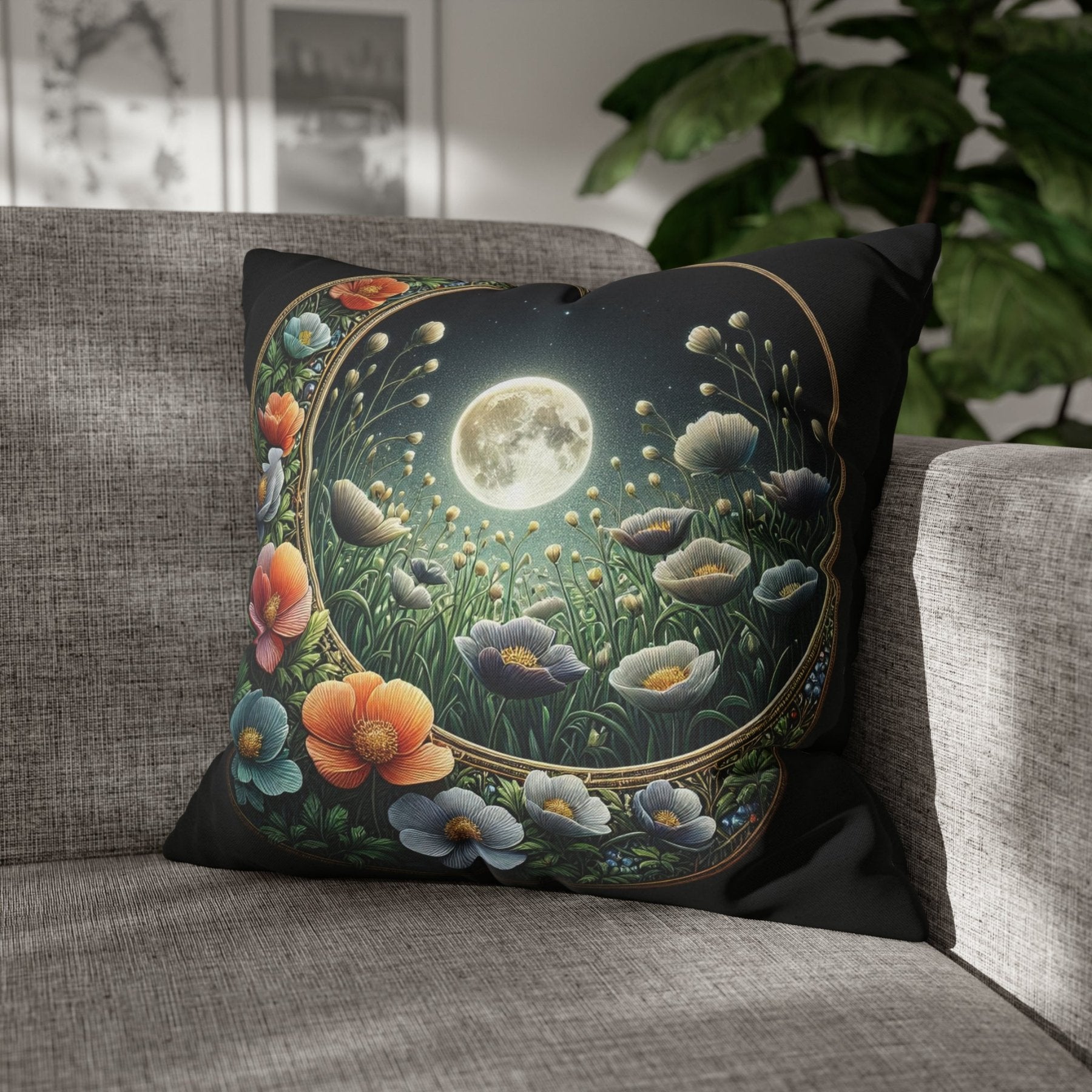 Moon & Flowers Throw Pillow Cover, Throw Pillow Case, Qty 1, (16) - Janlyn's Crafts