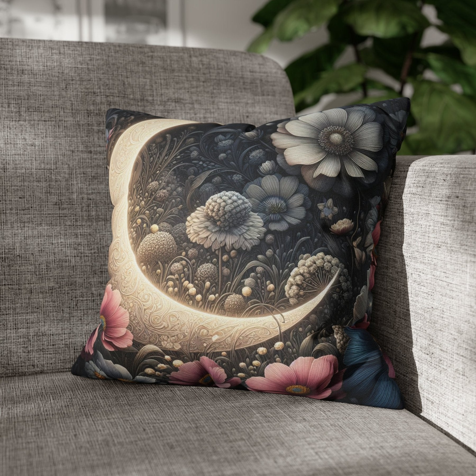 Moon & Flowers Throw Pillow Cover, Throw Pillow Case, Qty 1, (19) - Janlyn's Crafts