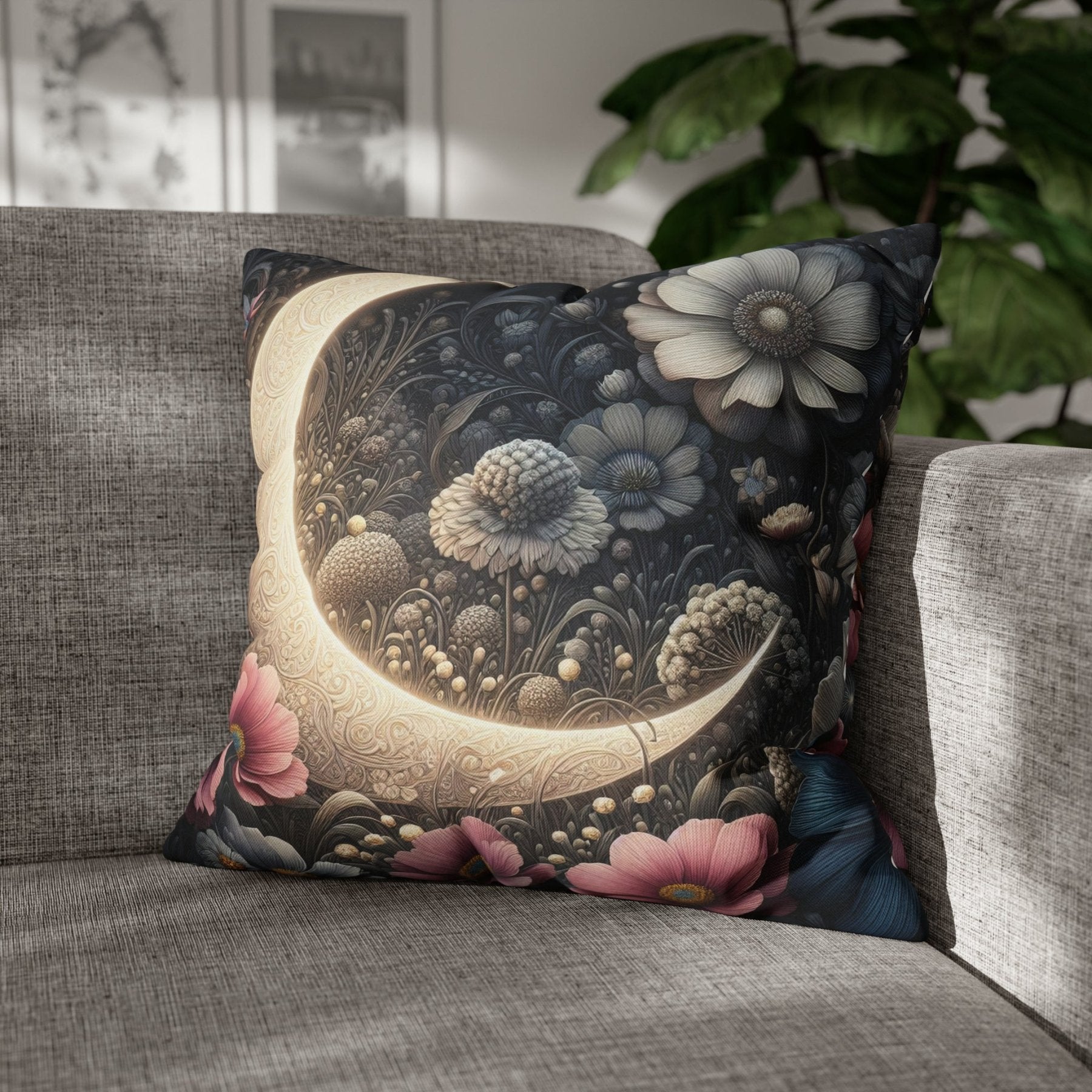 Moon & Flowers Throw Pillow Cover, Throw Pillow Case, Qty 1, (19) - Janlyn's Crafts