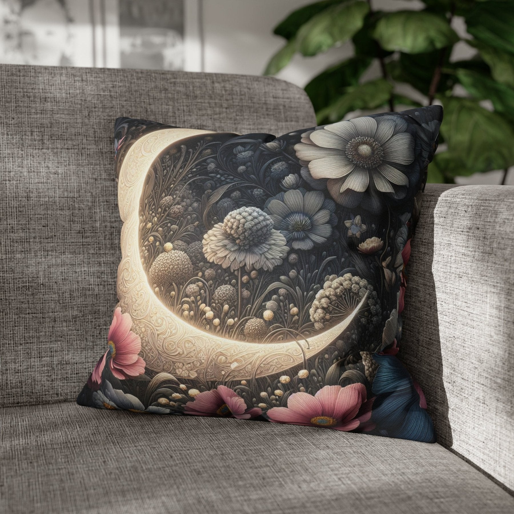 Moon & Flowers Throw Pillow Cover, Throw Pillow Case, Qty 1, (19) - Janlyn's Crafts