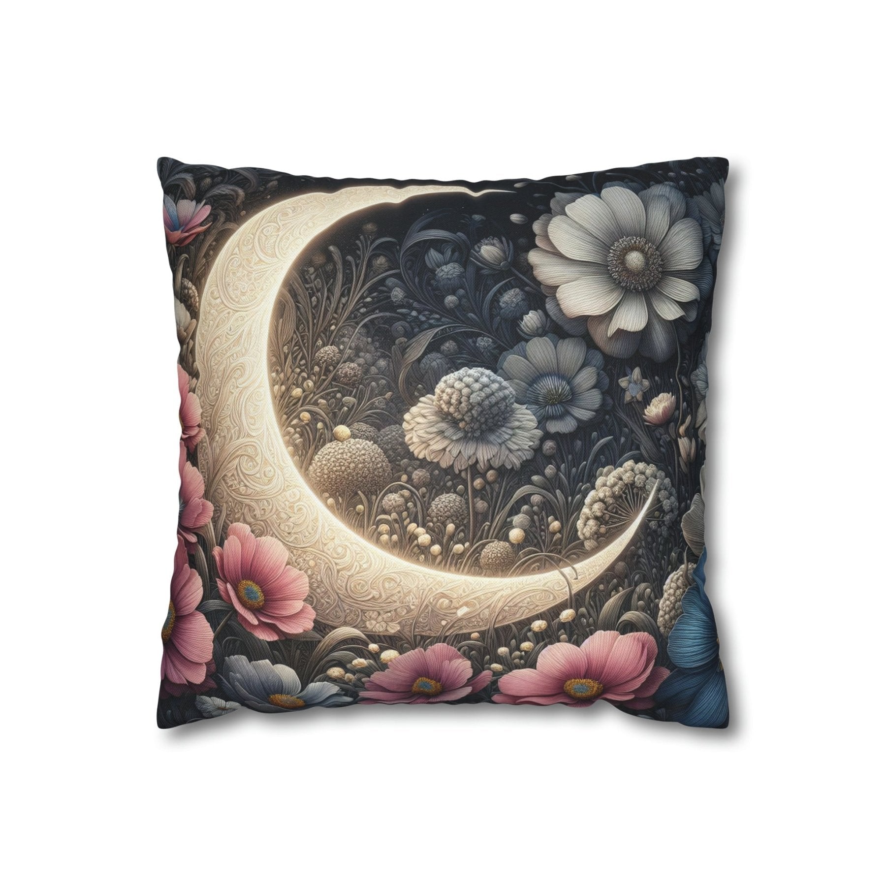 Moon & Flowers Throw Pillow Cover, Throw Pillow Case, Qty 1, (19) - Janlyn's Crafts