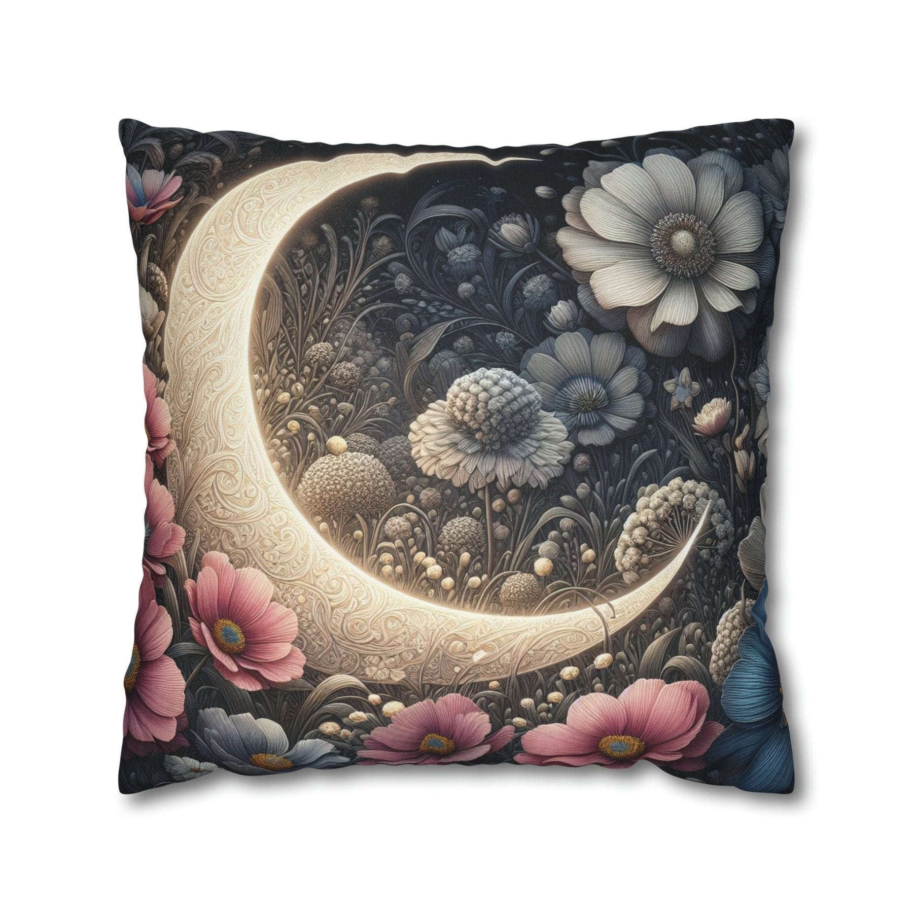 Moon & Flowers Throw Pillow Cover, Throw Pillow Case, Qty 1, (19) - Janlyn's Crafts