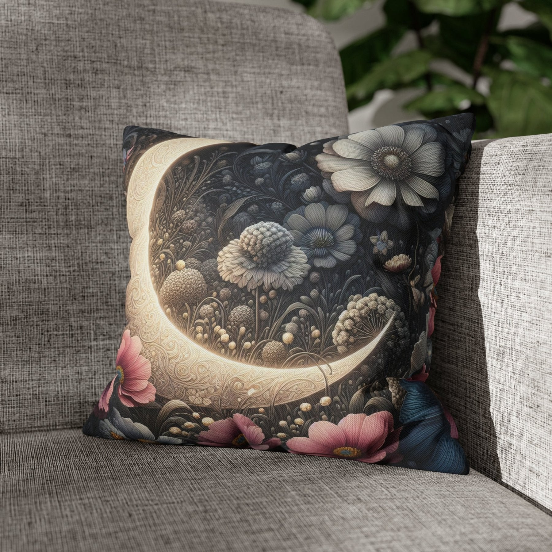 Moon & Flowers Throw Pillow Cover, Throw Pillow Case, Qty 1, (19) - Janlyn's Crafts