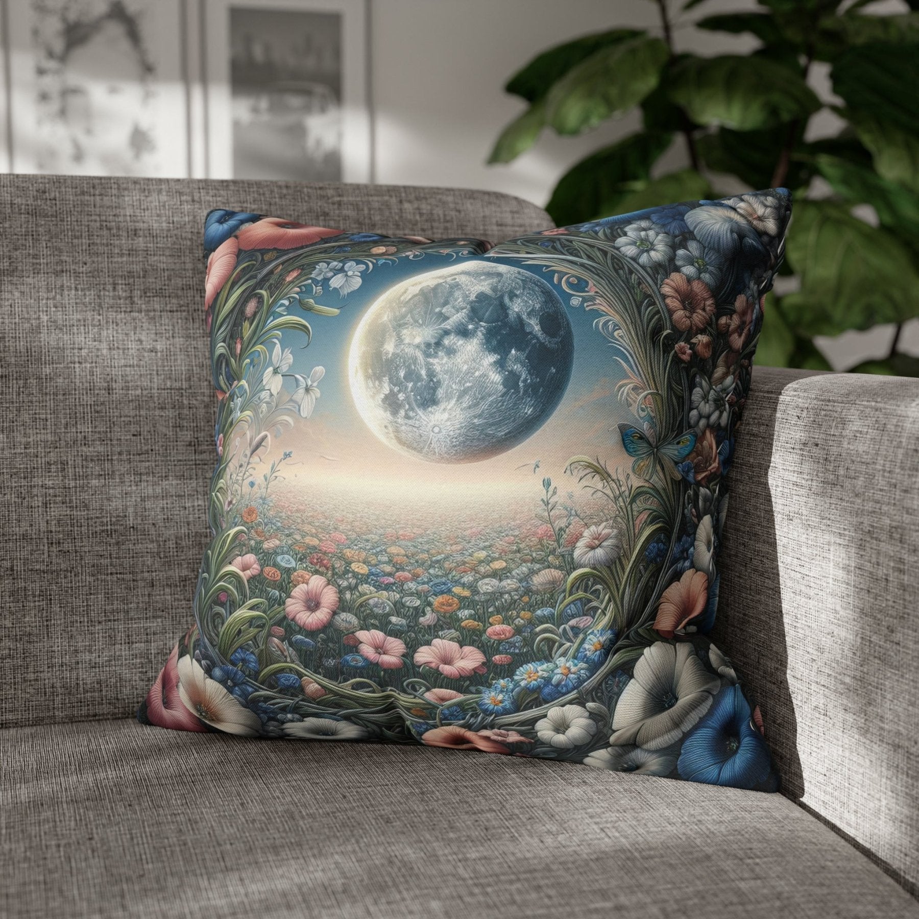 Moon & Flowers Throw Pillow Cover, Throw Pillow Case, Qty 1, (2) - Janlyn's Crafts