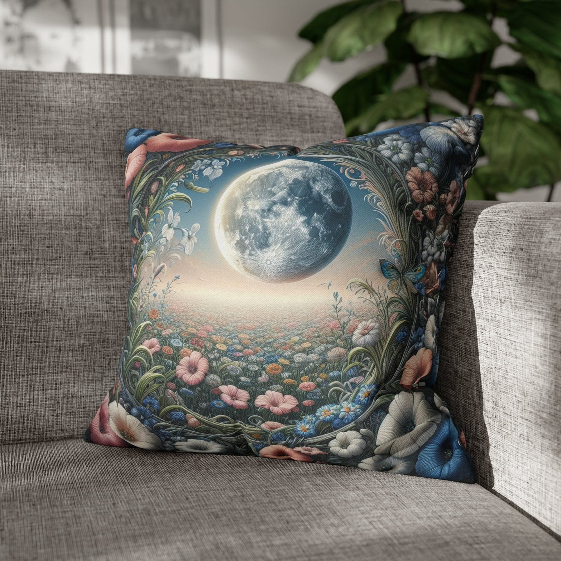 Moon & Flowers Throw Pillow Cover, Throw Pillow Case, Qty 1, (2) - Janlyn's Crafts