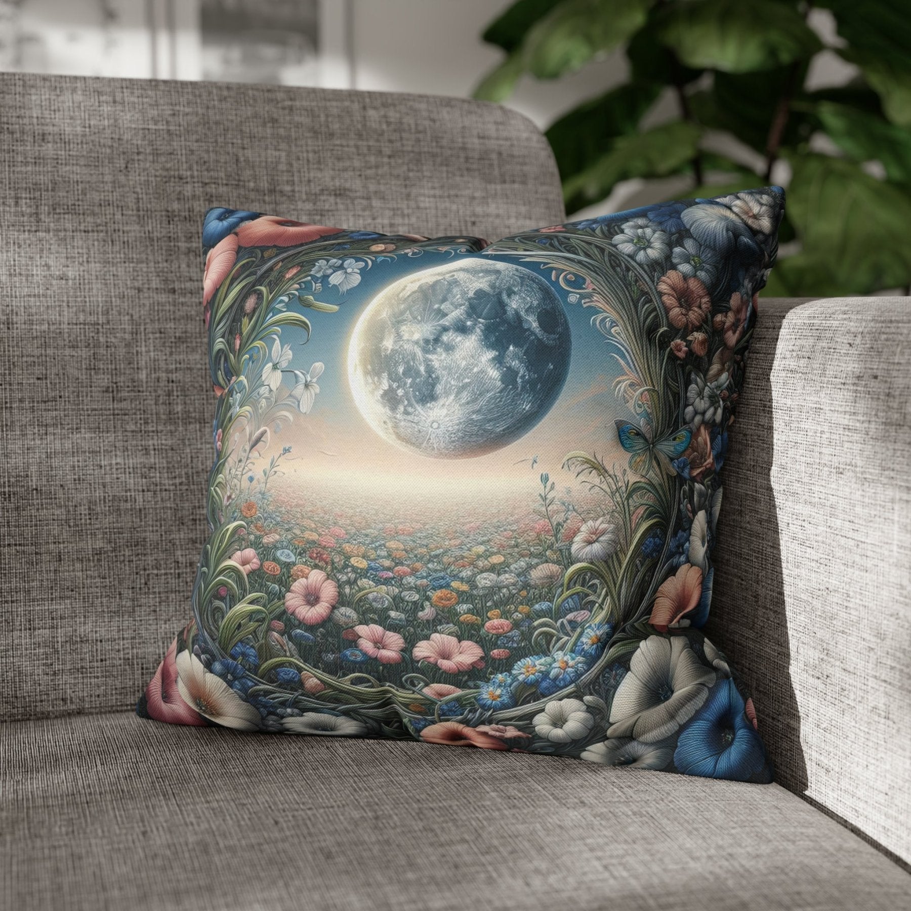 Moon & Flowers Throw Pillow Cover, Throw Pillow Case, Qty 1, (2) - Janlyn's Crafts