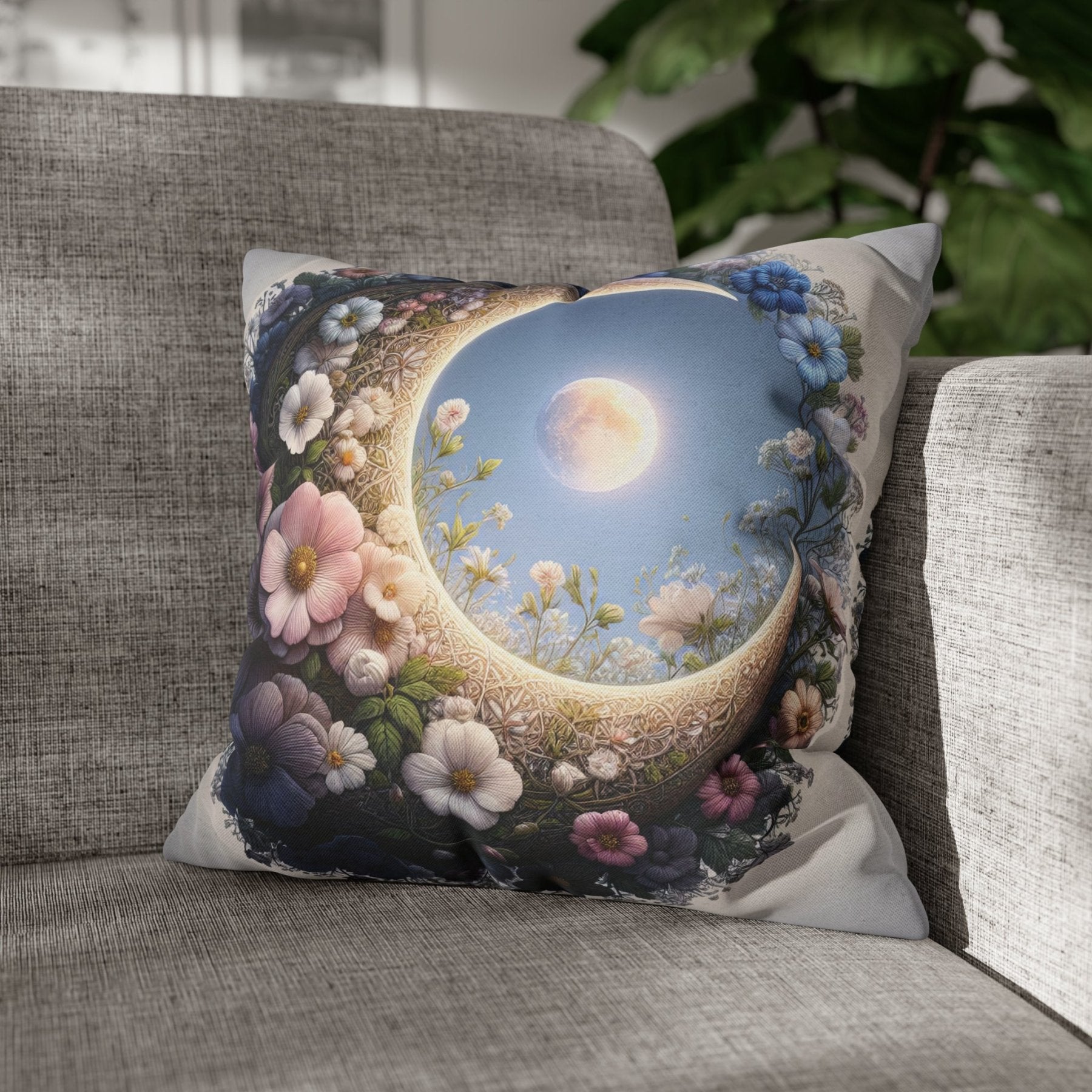 Moon & Flowers Throw Pillow Cover, Throw Pillow Case, Qty 1, (20) - Janlyn's Crafts