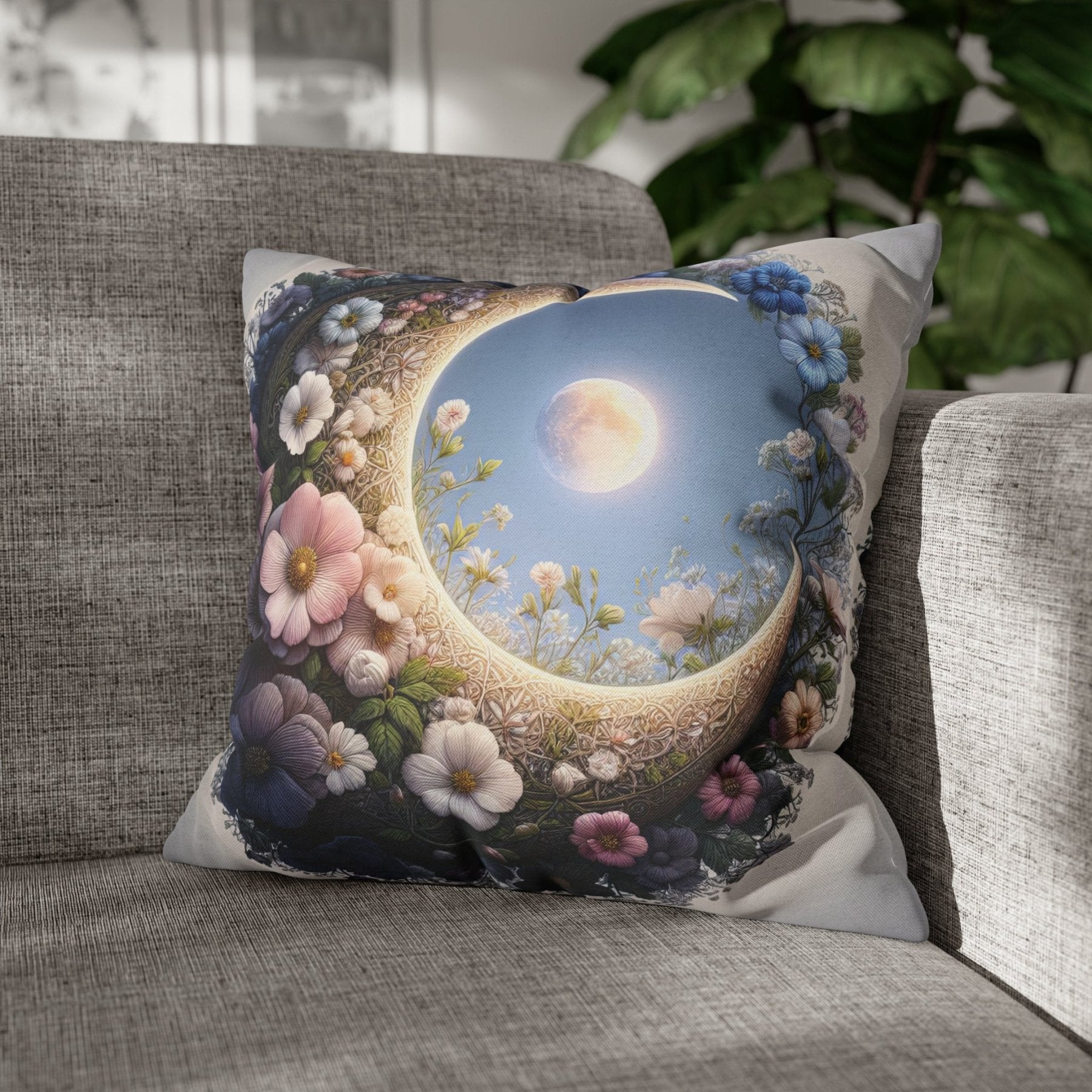 Moon & Flowers Throw Pillow Cover, Throw Pillow Case, Qty 1, (20) - Janlyn's Crafts