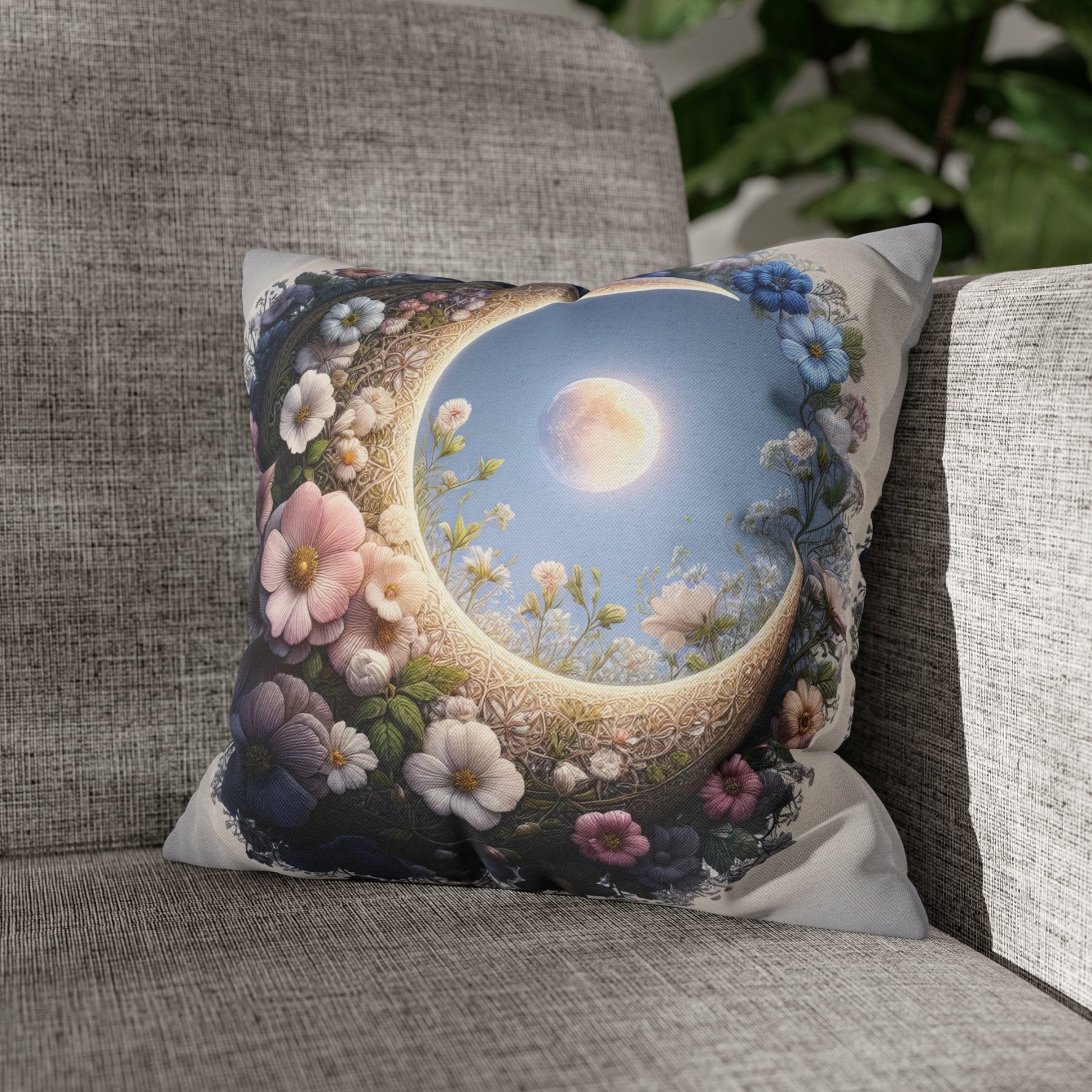 Moon & Flowers Throw Pillow Cover, Throw Pillow Case, Qty 1, (20) - Janlyn's Crafts