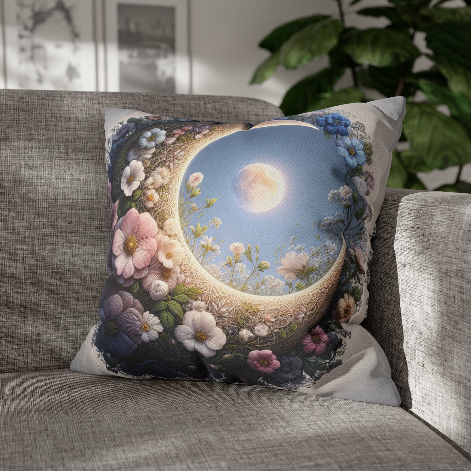 Moon & Flowers Throw Pillow Cover, Throw Pillow Case, Qty 1, (20) - Janlyn's Crafts