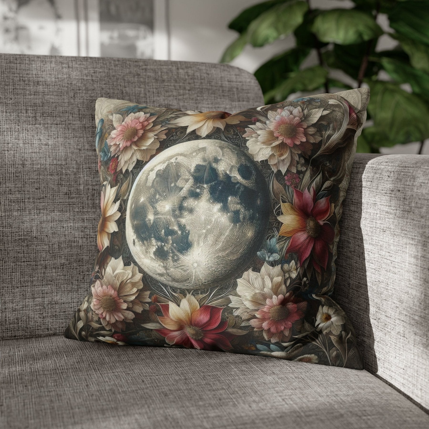 Moon & Flowers Throw Pillow Cover, Throw Pillow Case, Qty 1, (3) - Janlyn's Crafts