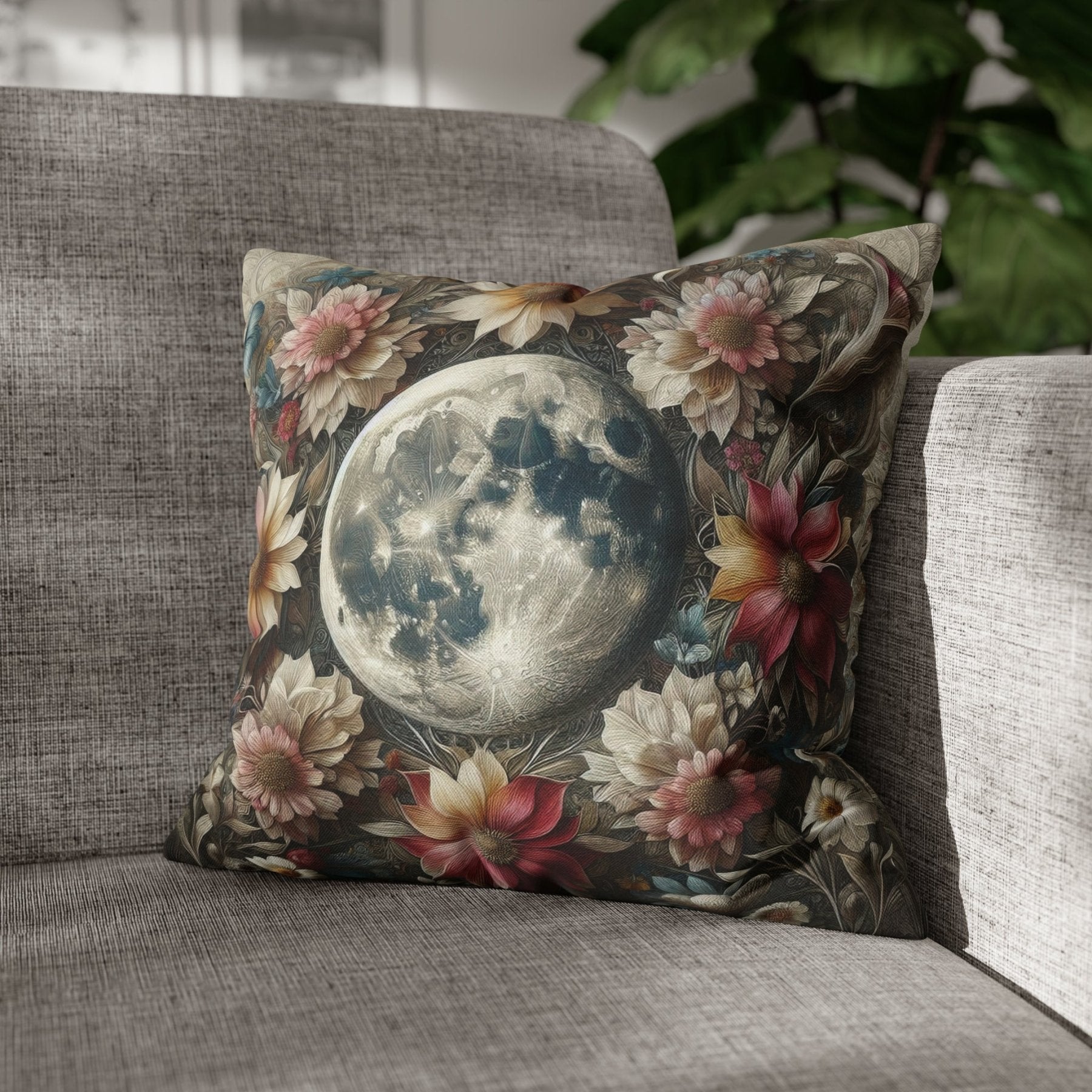 Moon & Flowers Throw Pillow Cover, Throw Pillow Case, Qty 1, (3) - Janlyn's Crafts