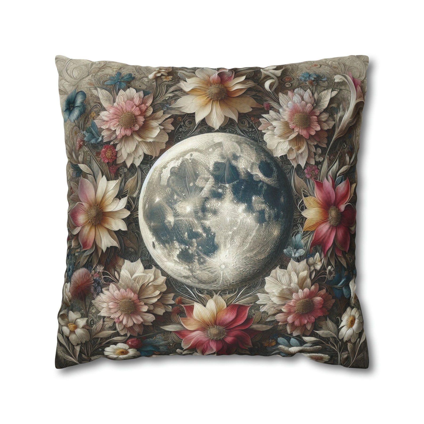 Moon & Flowers Throw Pillow Cover, Throw Pillow Case, Qty 1, (3) - Janlyn's Crafts