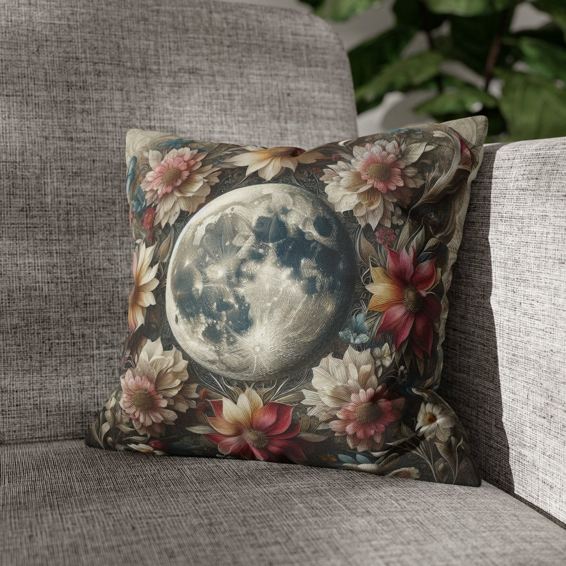 Moon & Flowers Throw Pillow Cover, Throw Pillow Case, Qty 1, (3) - Janlyn's Crafts