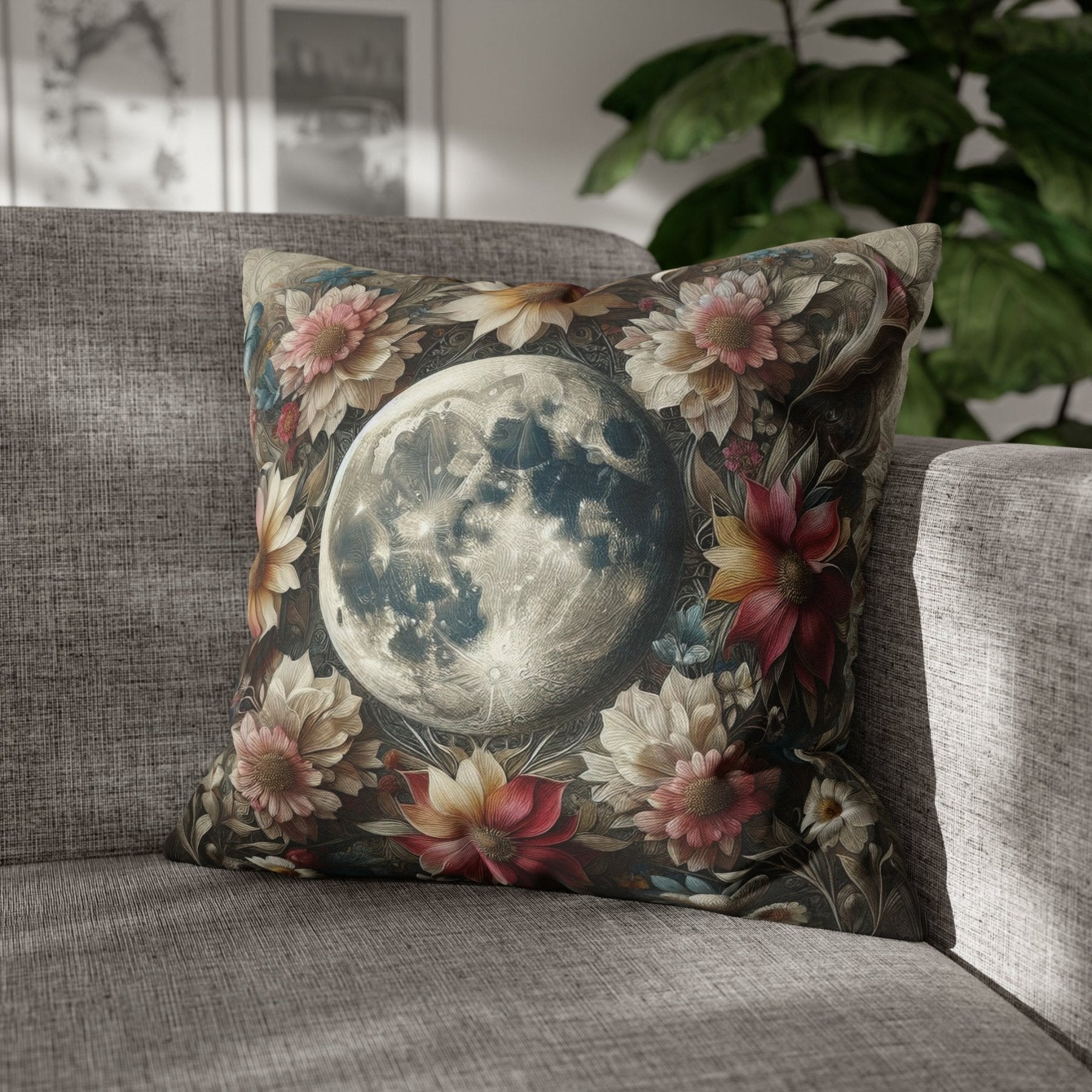 Moon & Flowers Throw Pillow Cover, Throw Pillow Case, Qty 1, (3) - Janlyn's Crafts