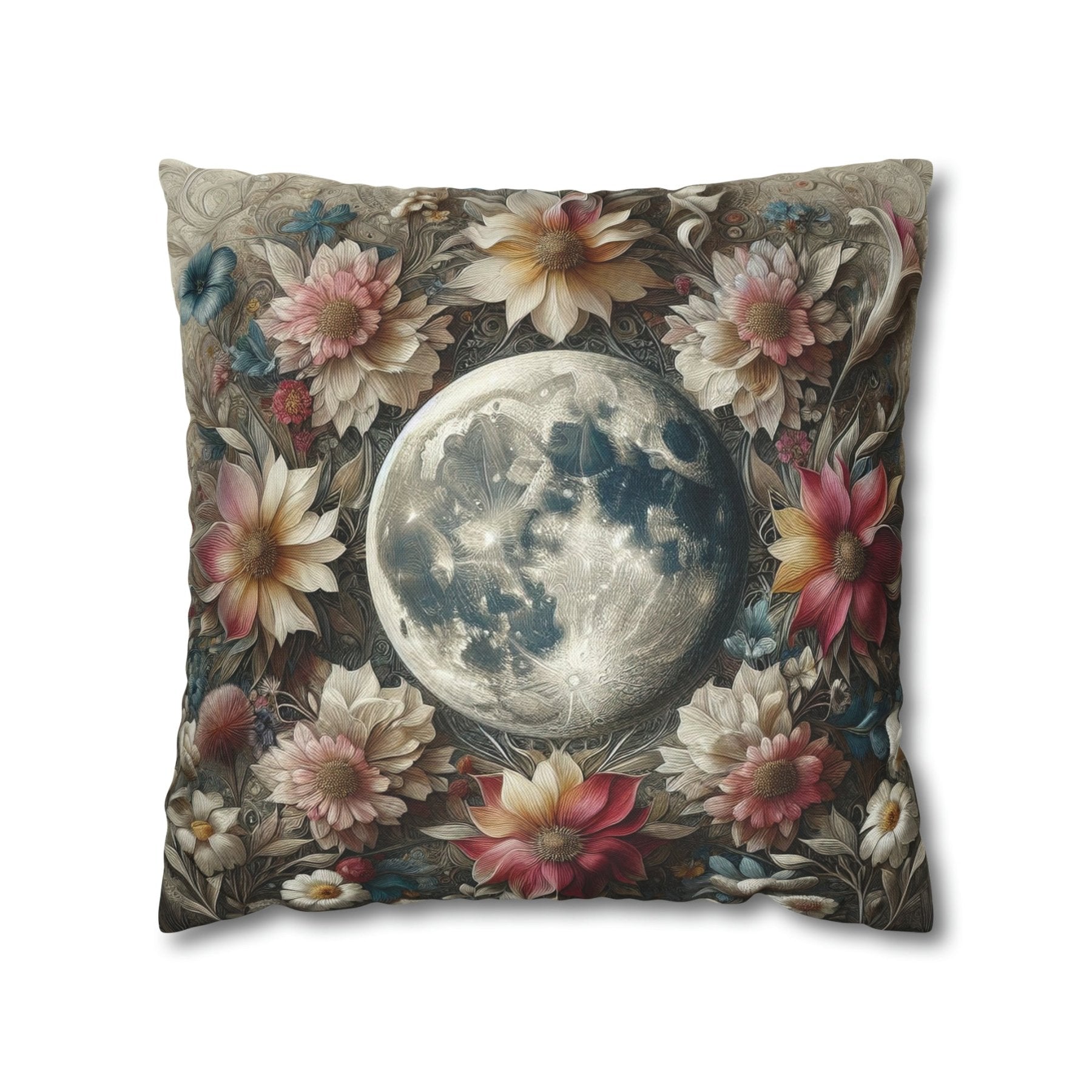 Moon & Flowers Throw Pillow Cover, Throw Pillow Case, Qty 1, (3) - Janlyn's Crafts