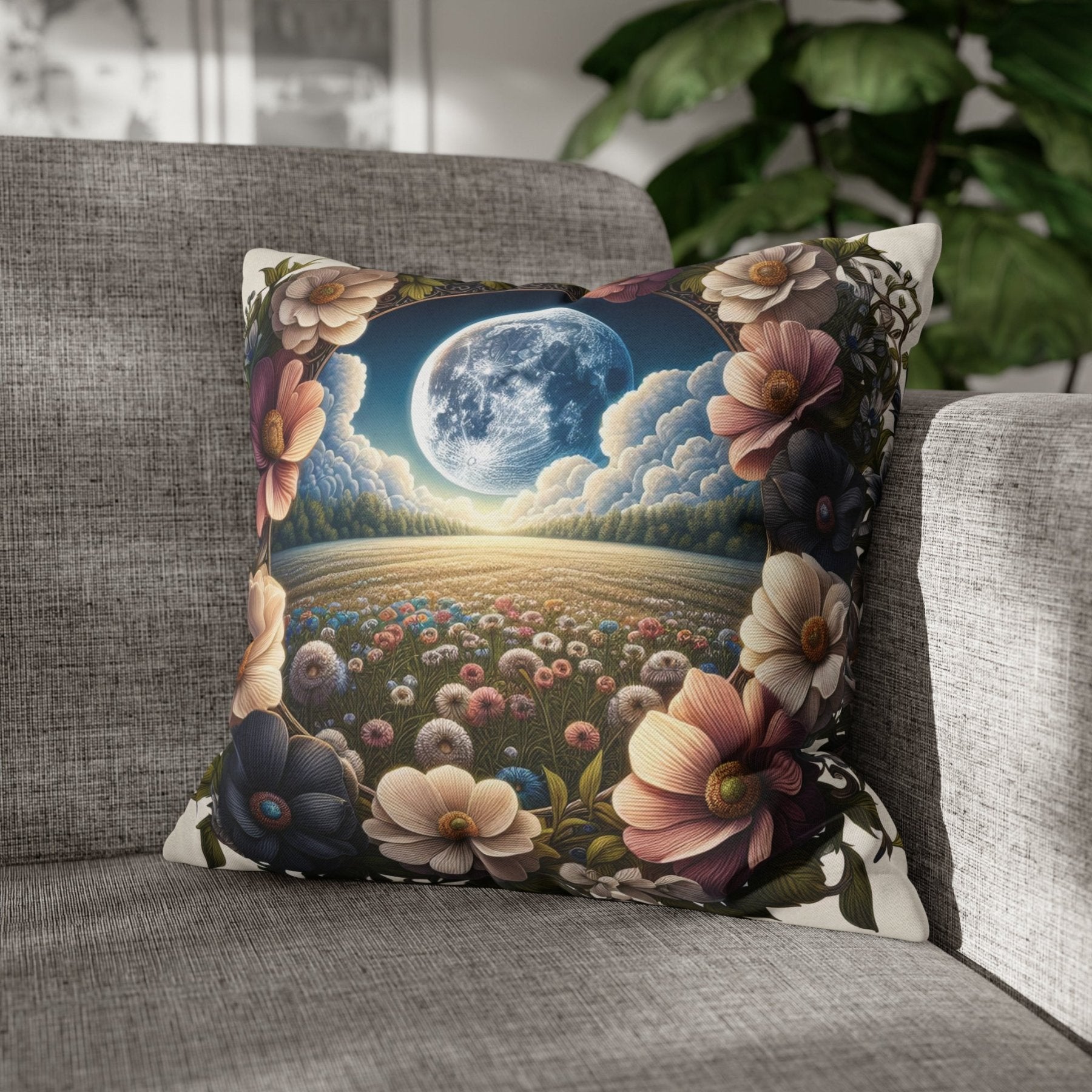 Moon & Flowers Throw Pillow Cover, Throw Pillow Case, Qty 1, (5) - Janlyn's Crafts