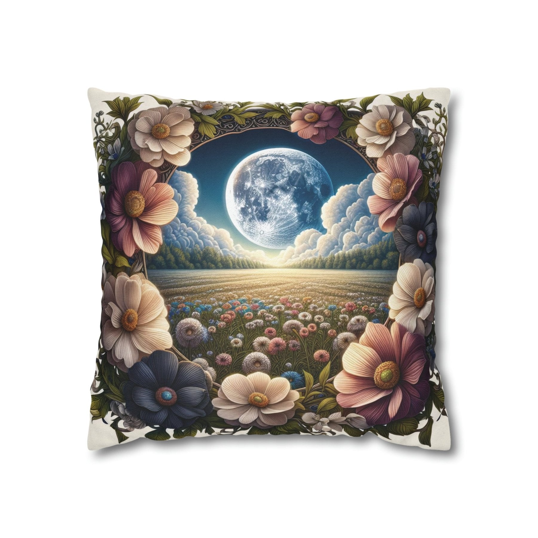 Moon & Flowers Throw Pillow Cover, Throw Pillow Case, Qty 1, (5) - Janlyn's Crafts