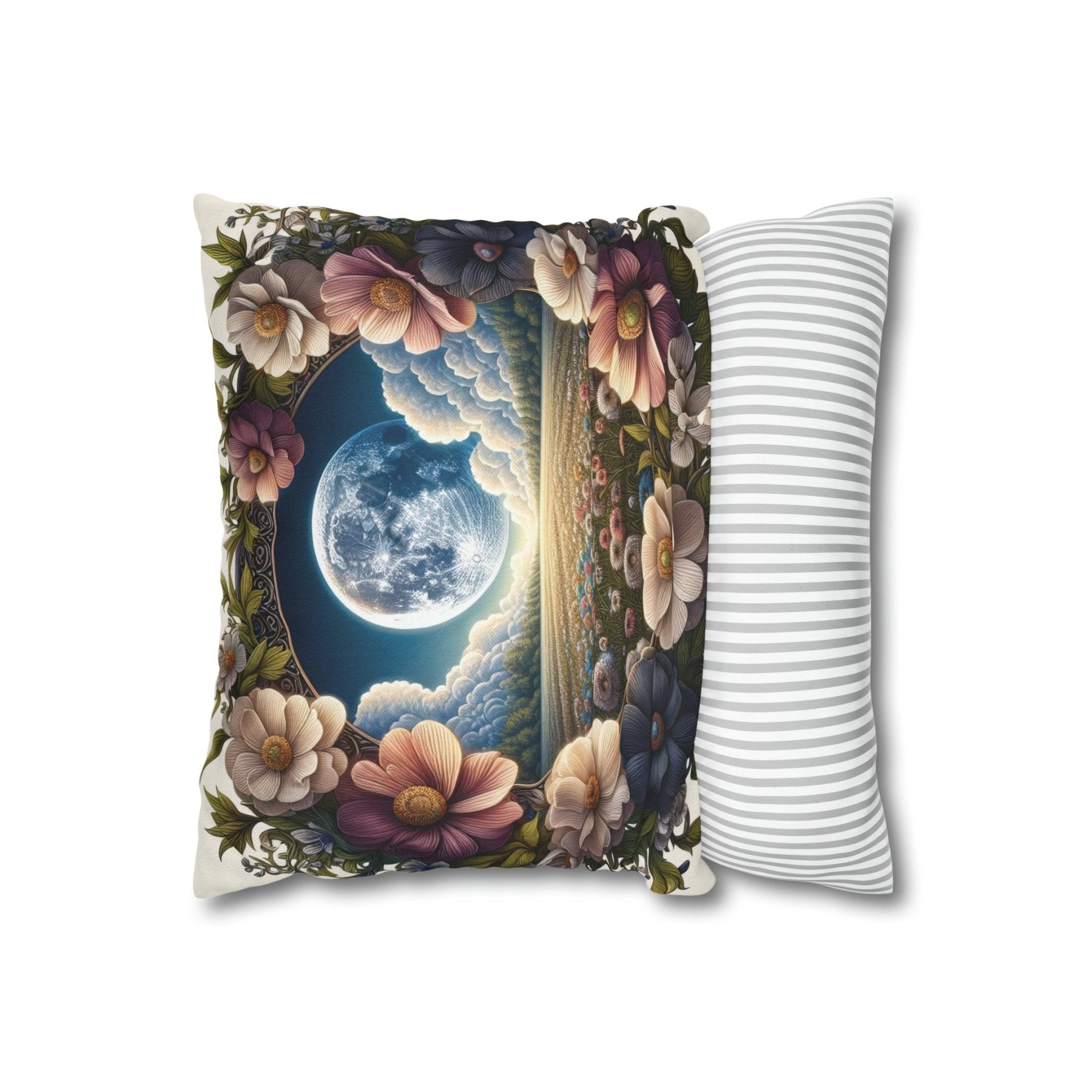 Moon & Flowers Throw Pillow Cover, Throw Pillow Case, Qty 1, (5) - Janlyn's Crafts