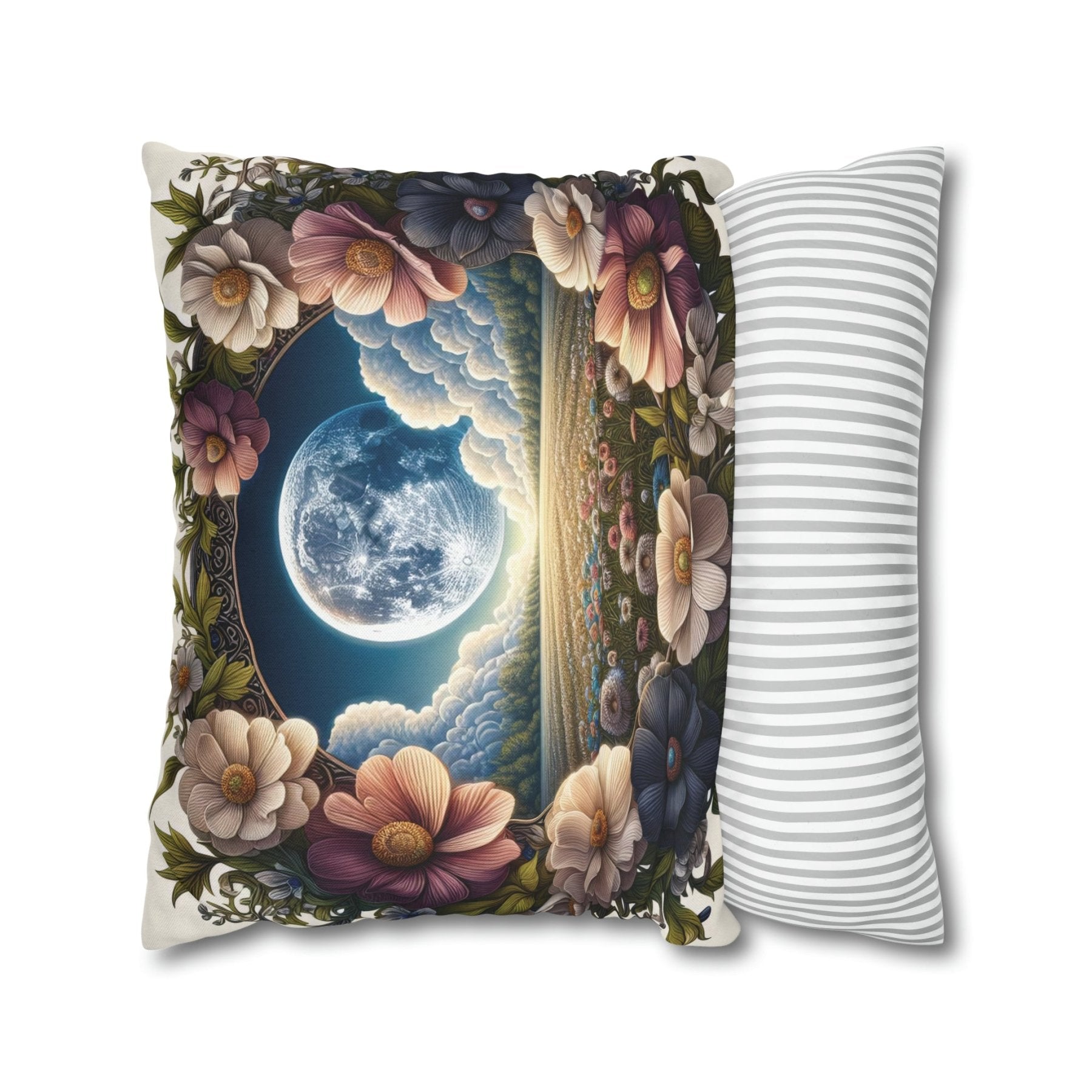 Moon & Flowers Throw Pillow Cover, Throw Pillow Case, Qty 1, (5) - Janlyn's Crafts