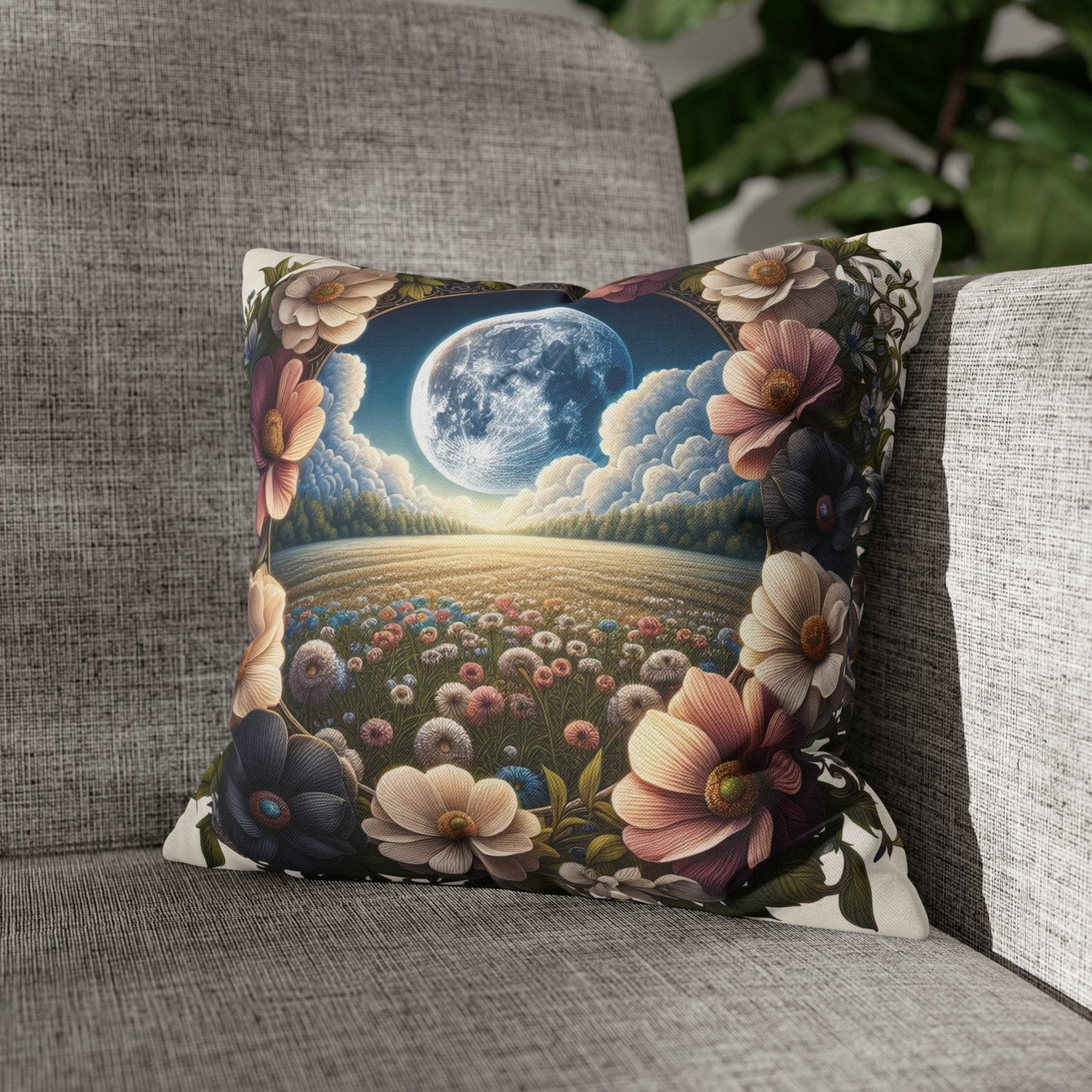 Moon & Flowers Throw Pillow Cover, Throw Pillow Case, Qty 1, (5) - Janlyn's Crafts