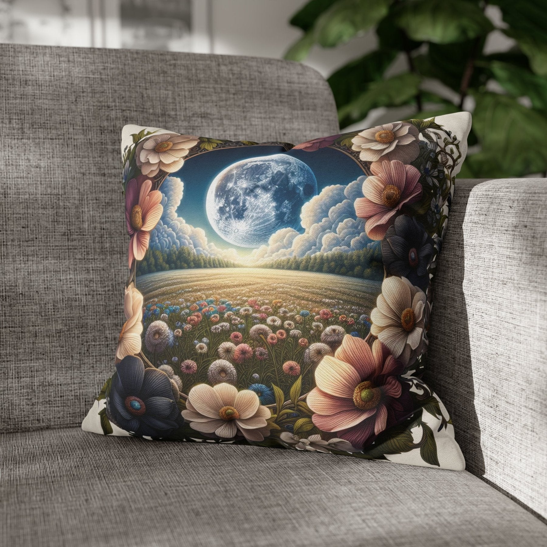 Moon & Flowers Throw Pillow Cover, Throw Pillow Case, Qty 1, (5) - Janlyn's Crafts