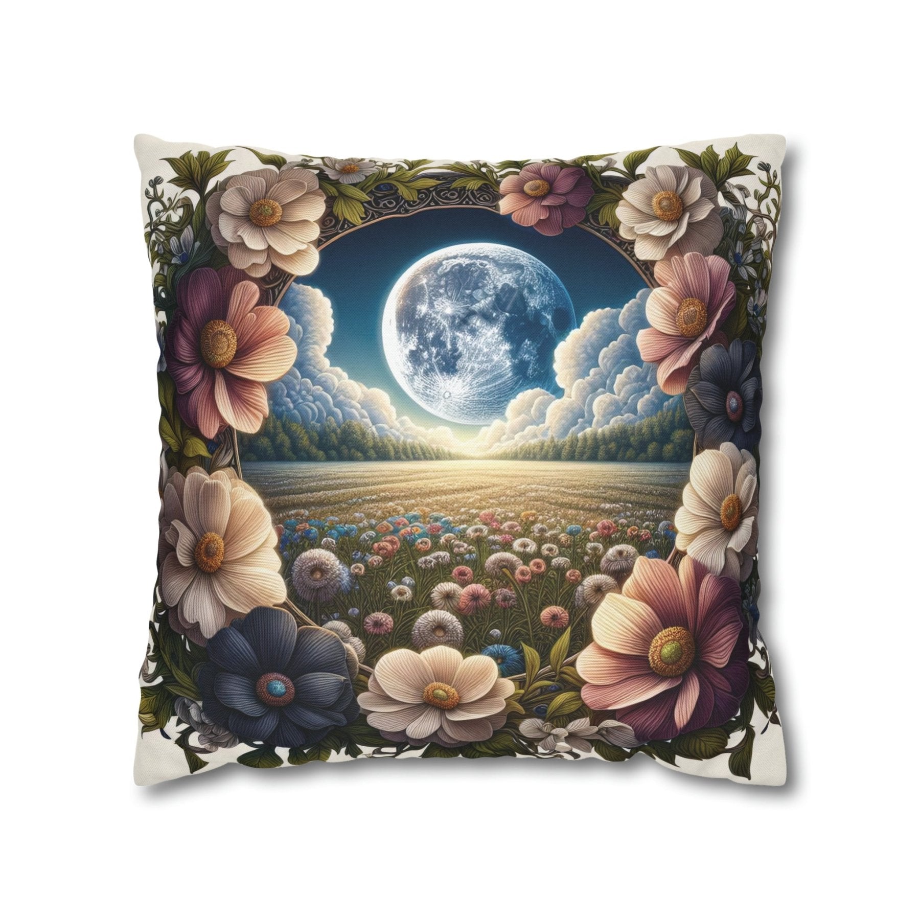 Moon & Flowers Throw Pillow Cover, Throw Pillow Case, Qty 1, (5) - Janlyn's Crafts