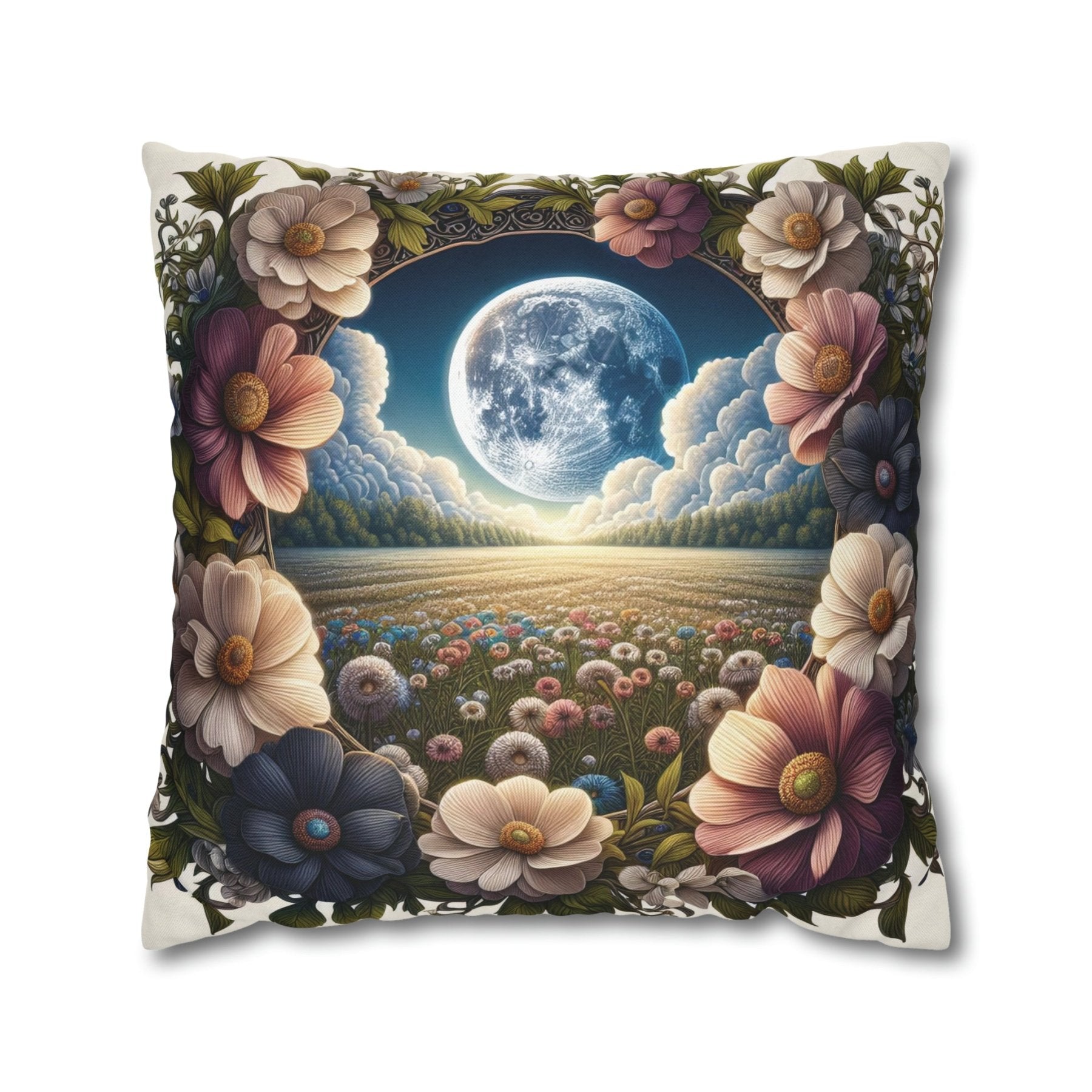 Moon & Flowers Throw Pillow Cover, Throw Pillow Case, Qty 1, (5) - Janlyn's Crafts