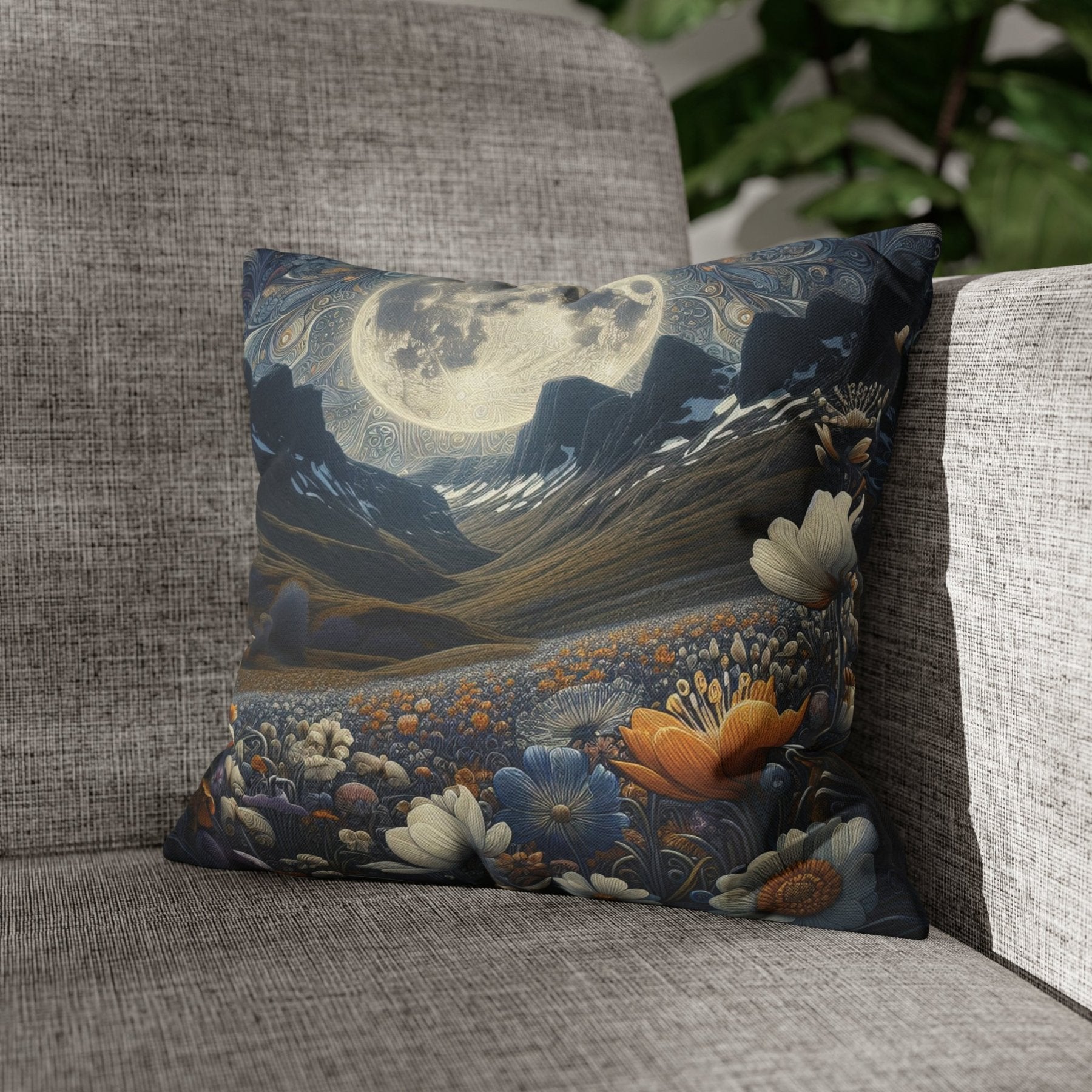 Moon & Flowers Throw Pillow Cover, Throw Pillow Case, Qty 1, (6) - Janlyn's Crafts