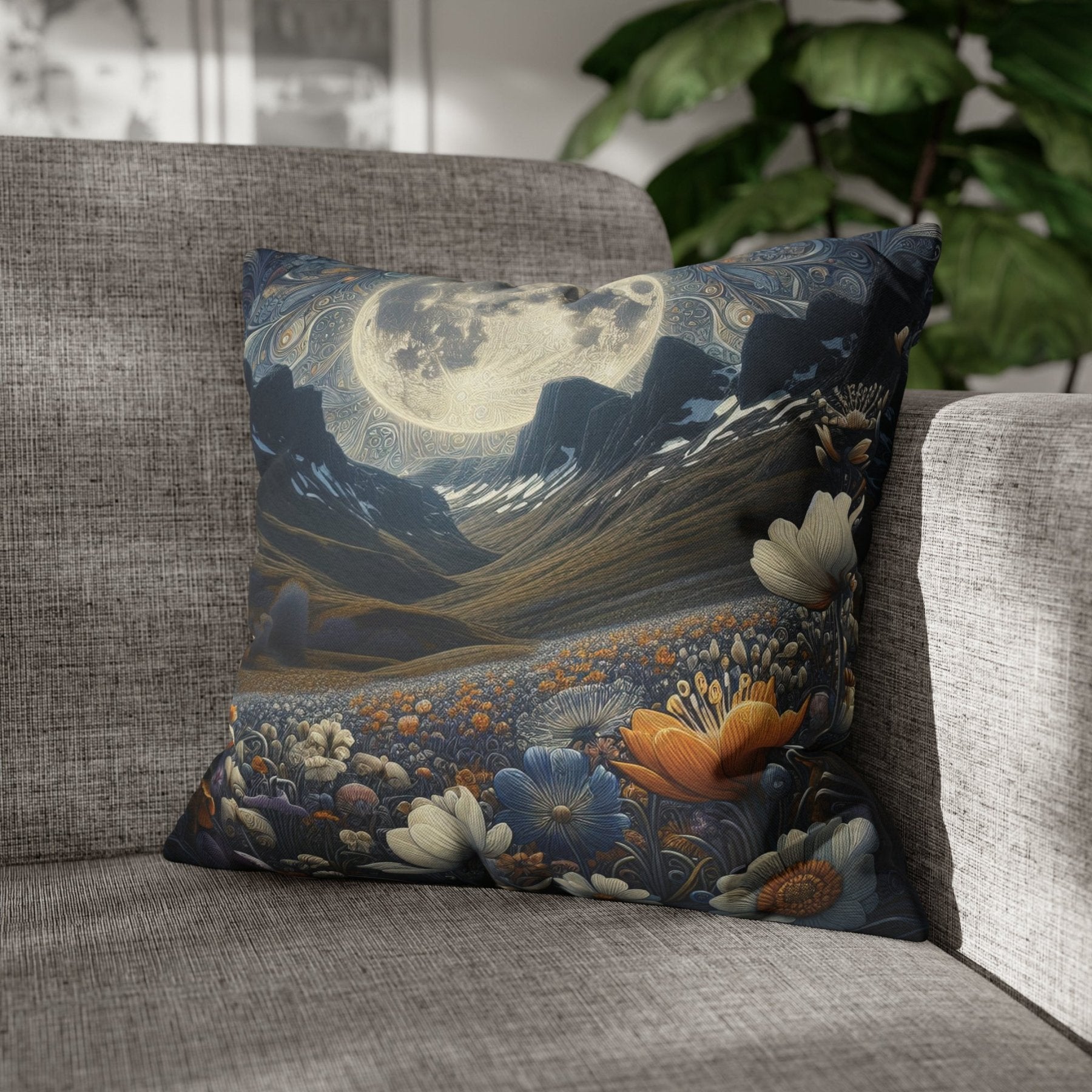 Moon & Flowers Throw Pillow Cover, Throw Pillow Case, Qty 1, (6) - Janlyn's Crafts