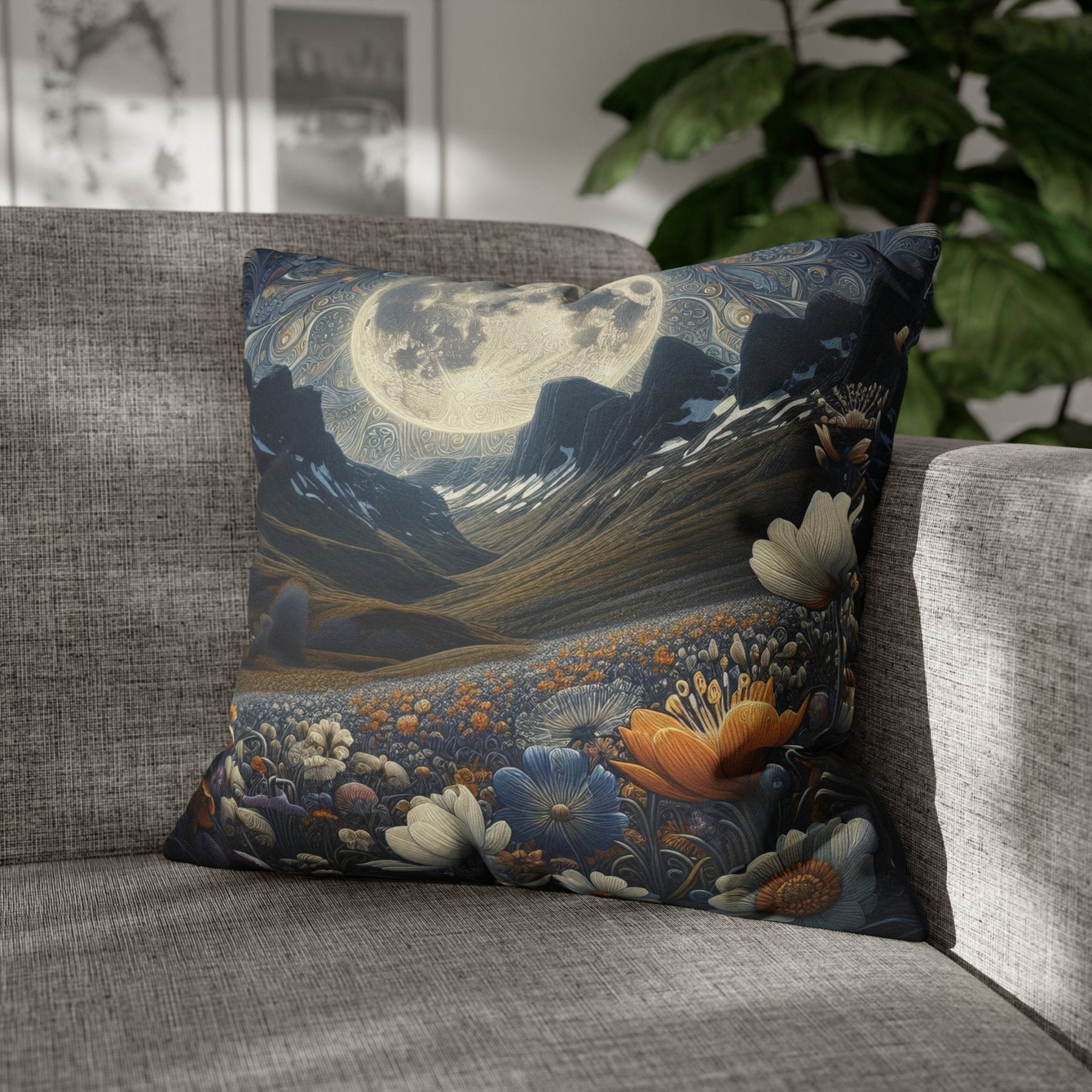 Moon & Flowers Throw Pillow Cover, Throw Pillow Case, Qty 1, (6) - Janlyn's Crafts