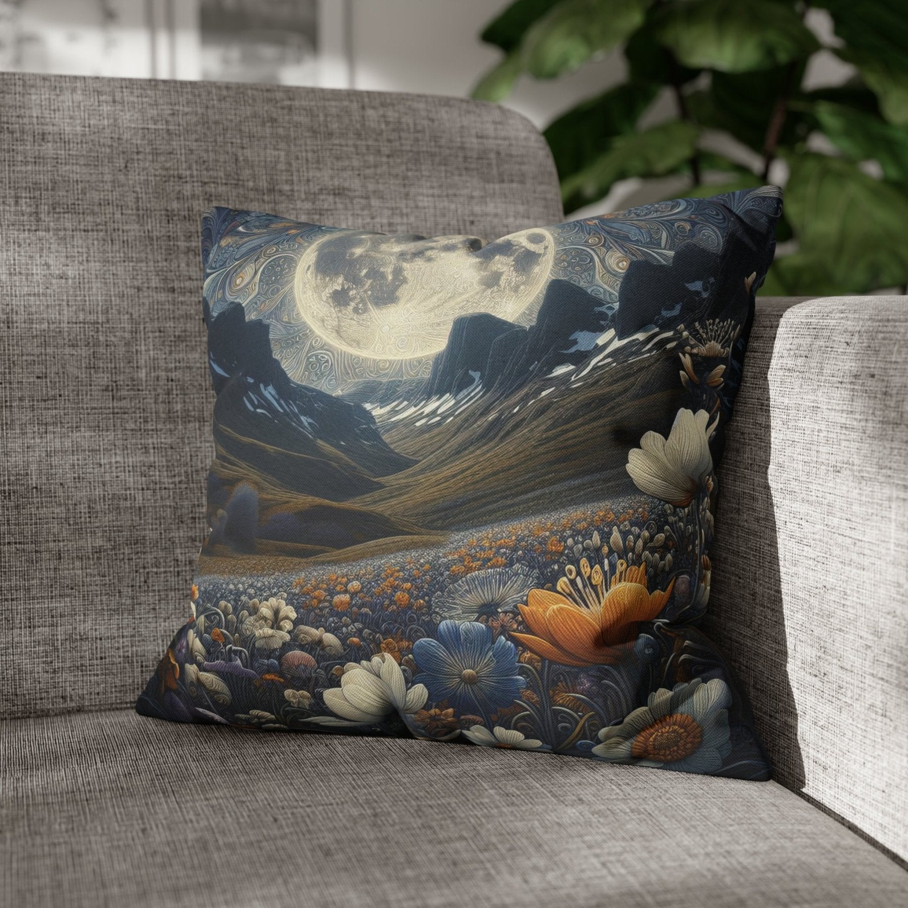 Moon & Flowers Throw Pillow Cover, Throw Pillow Case, Qty 1, (6) - Janlyn's Crafts