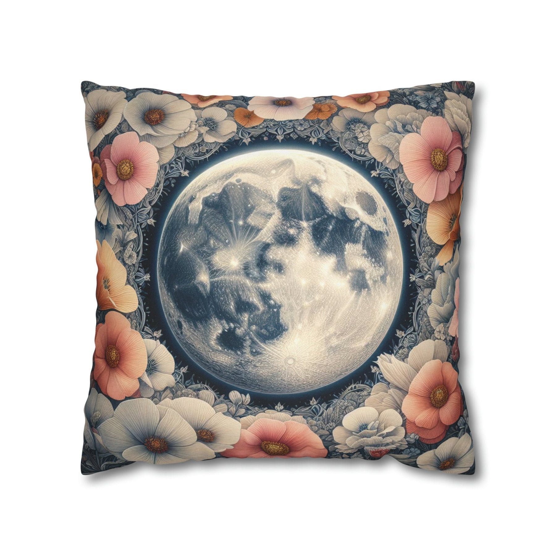 Moon & Flowers Throw Pillow Cover, Throw Pillow Case, Qty 1, (7) - Janlyn's Crafts